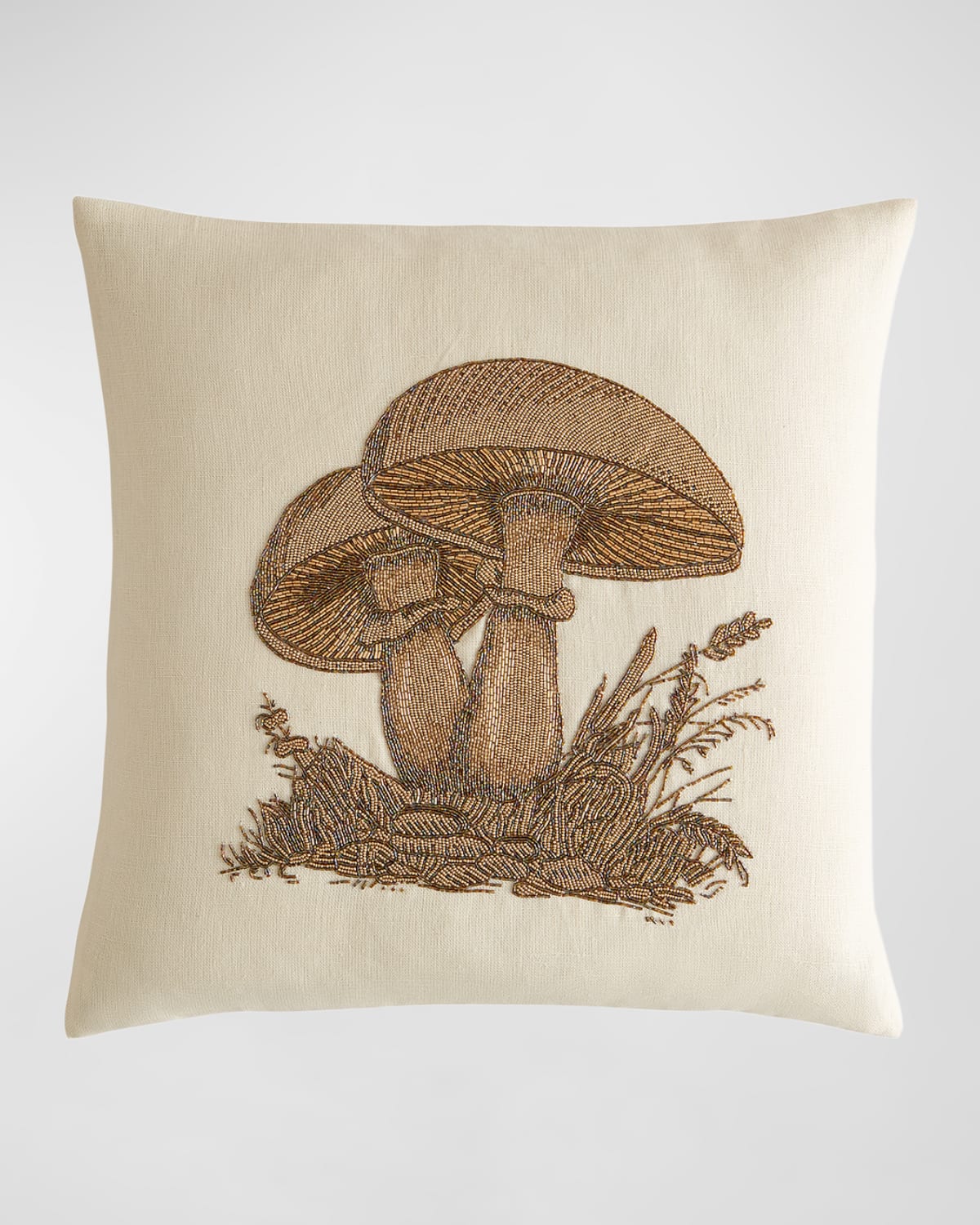 Jonathan Adler Botanist Mushrooms Beaded Pillow, 22" Square In Gold