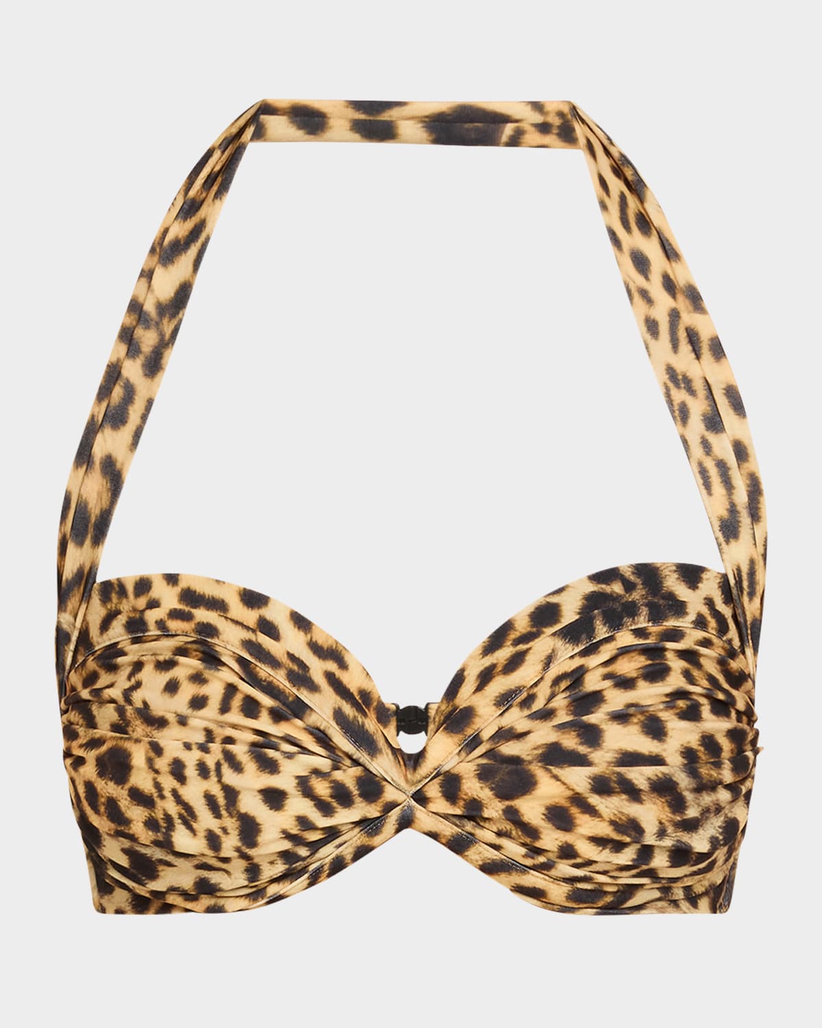 Norma Kamali Cheetah Patch Bill Ruched Bikini Top