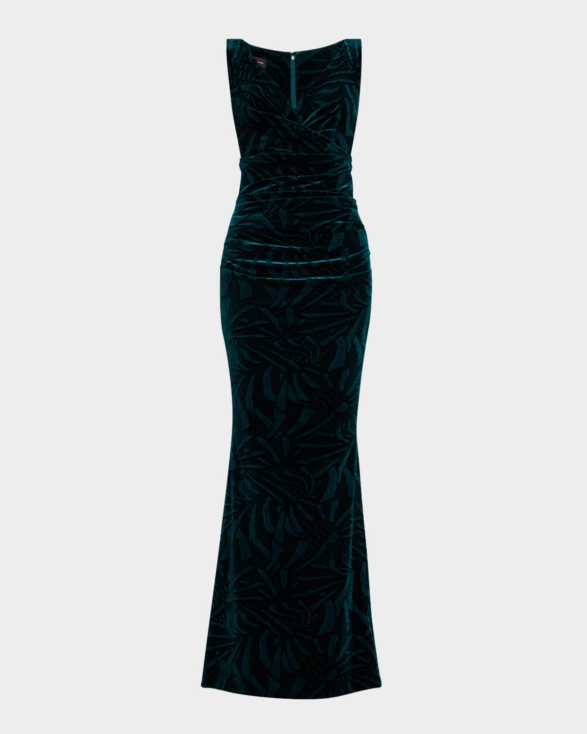 Palm Leaf Velvet Sleeveless Gown