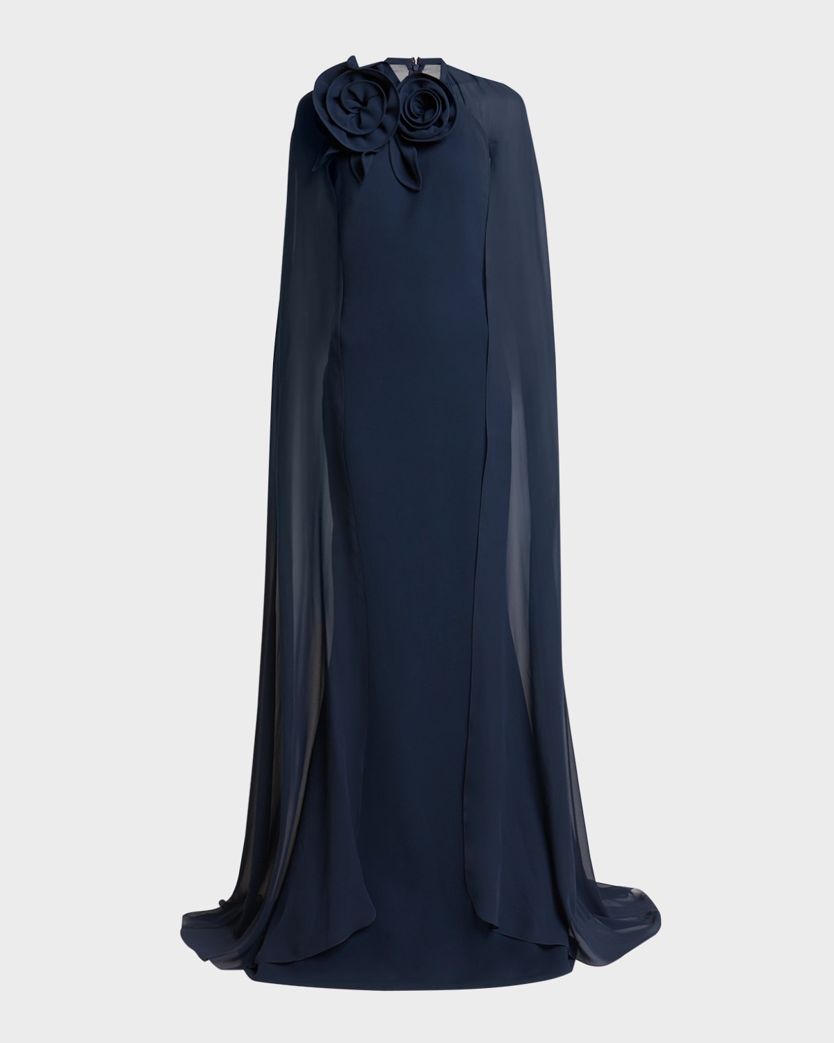 Elie Saab Flower-Neck Cape Trumpet Gown