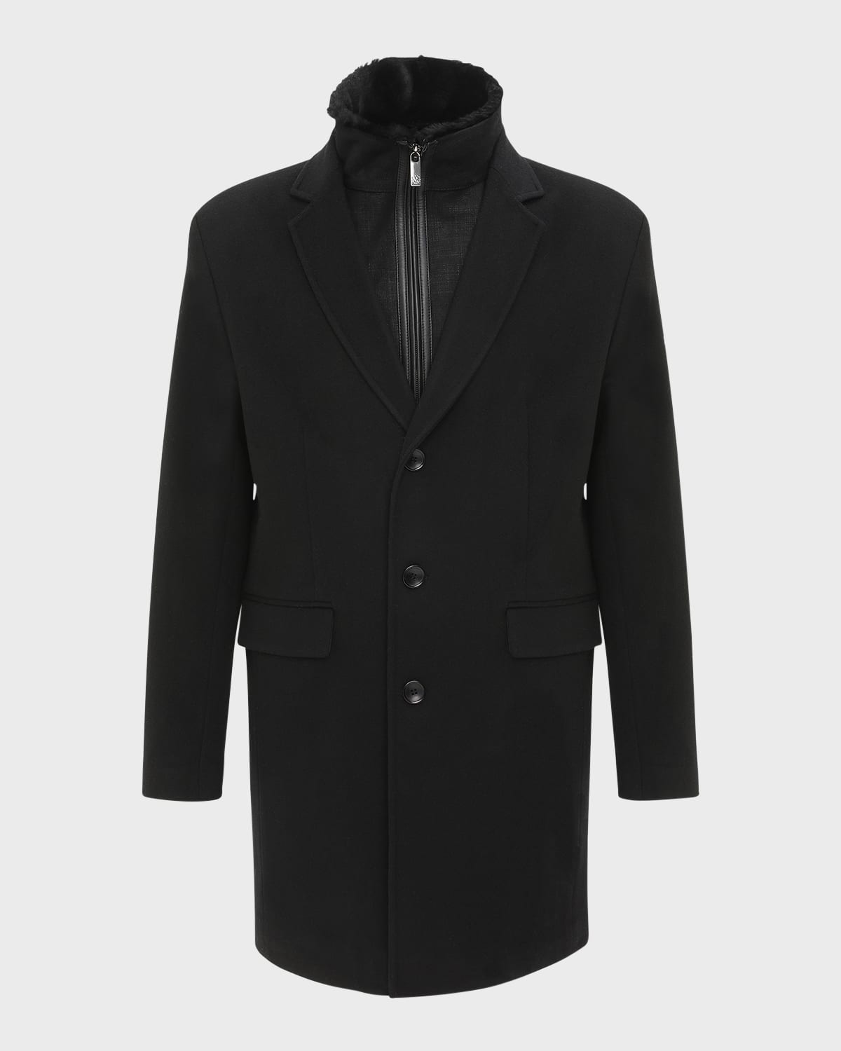 Gorski Men's Loro Wool Short Coat With Merino Shearling Lamb Trim In Black Pattern