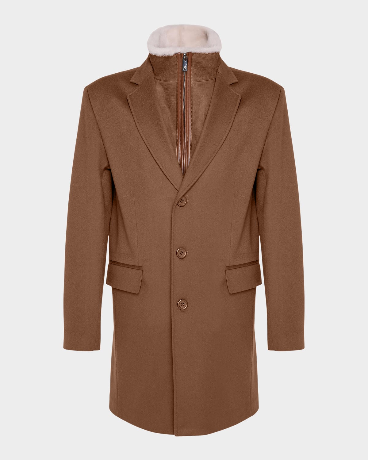 Shop Gorski Men's Loro Wool Short Coat With Merino Shearling Lamb Trim In Whiskey Pattern