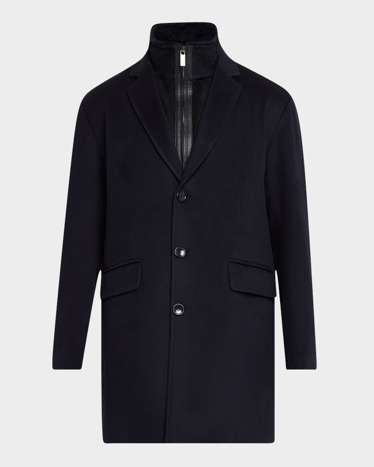 Shop Gorski Men's Loro Wool Short Coat With Merino Shearling Lamb Trim In Navy Pattern