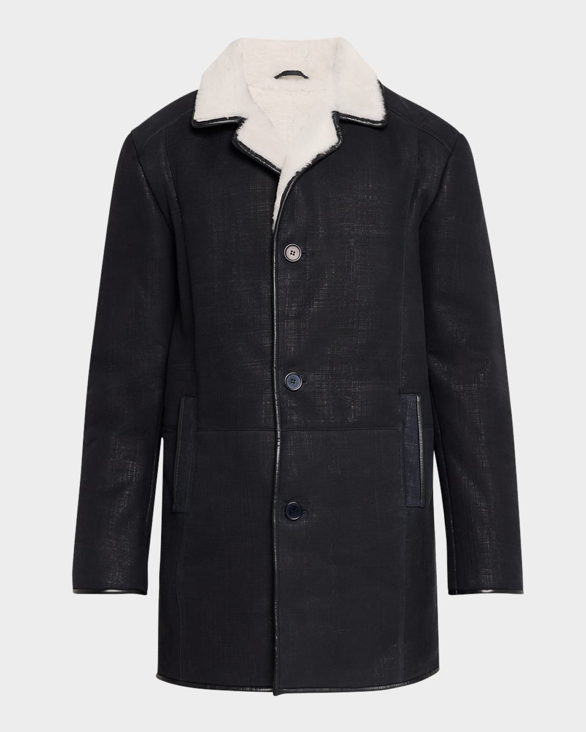 Shop Gorski Men's Merino Shearling Lamb Stroller Coat In Navy Pattern/white