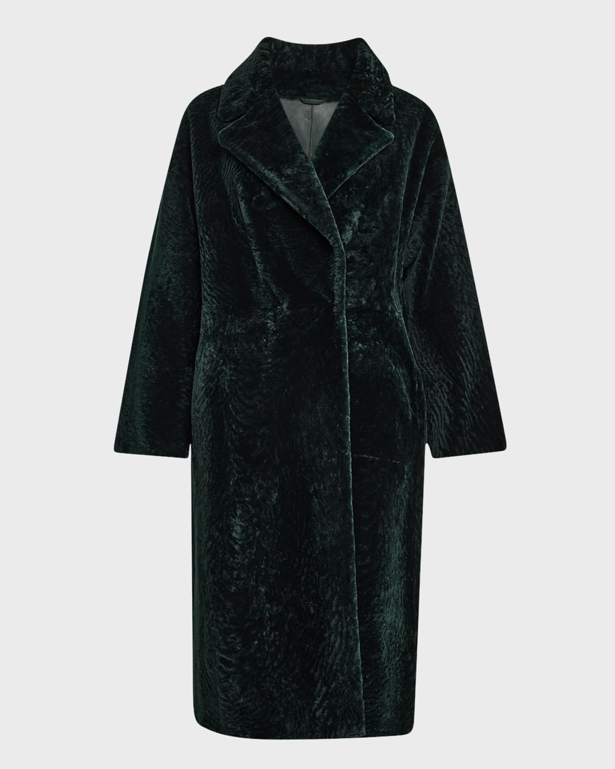 Reversible Textured Lamb Shearling Long Coat