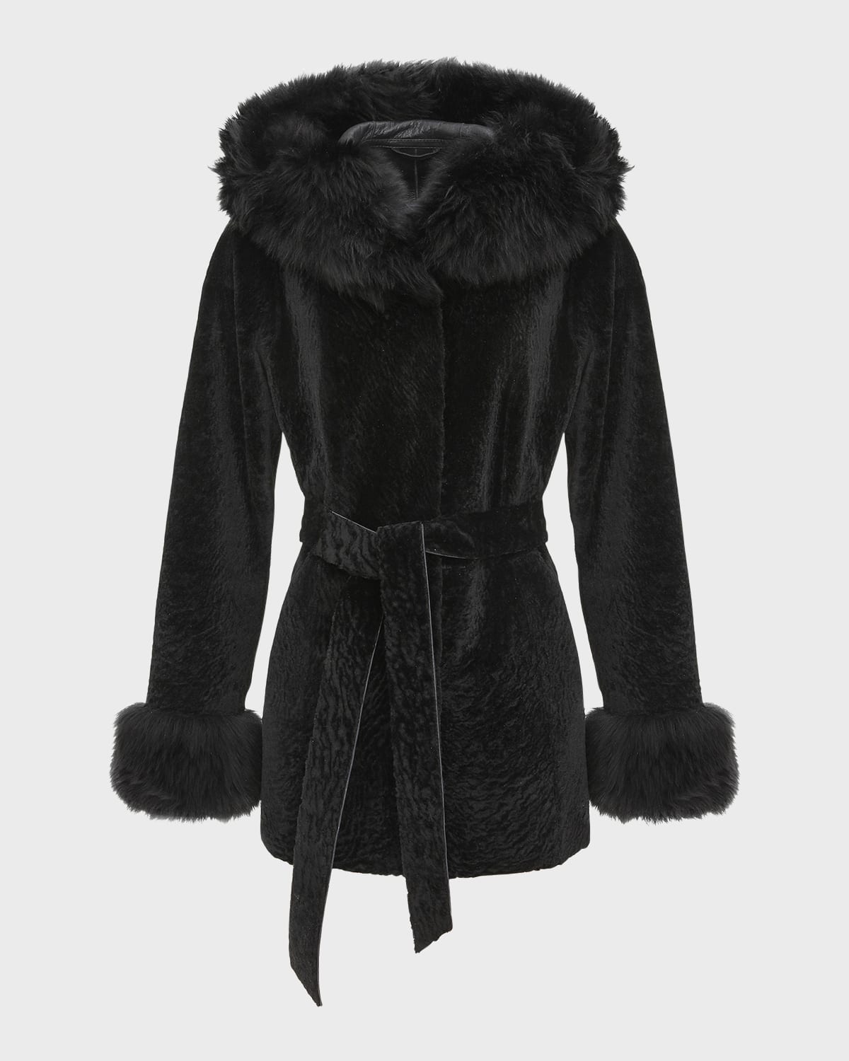 Belted Lamb Shearling Reversible Parka With Merinillo Lamb Shearling Trim