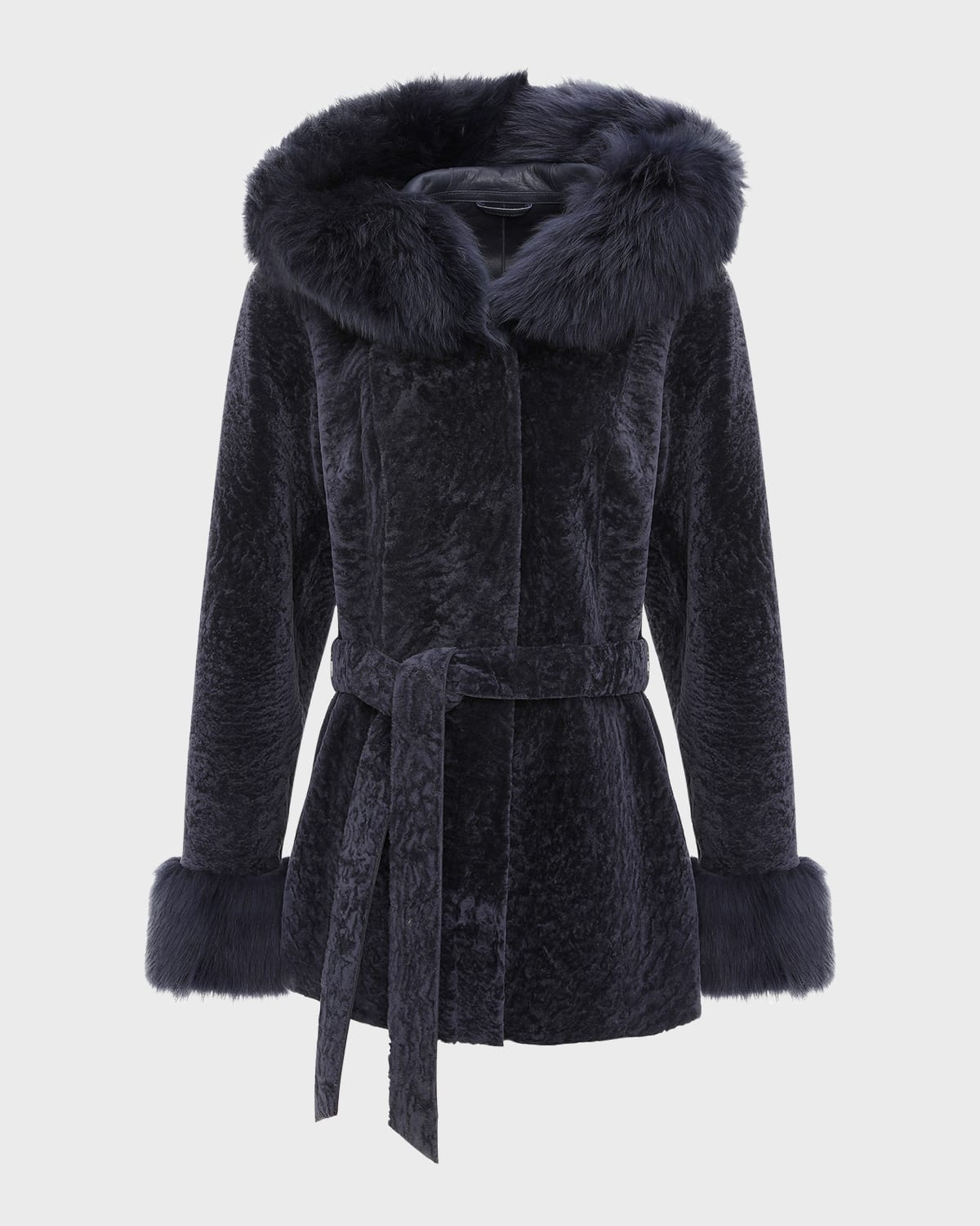 Belted Lamb Shearling Reversible Parka With Merinillo Lamb Shearling Trim