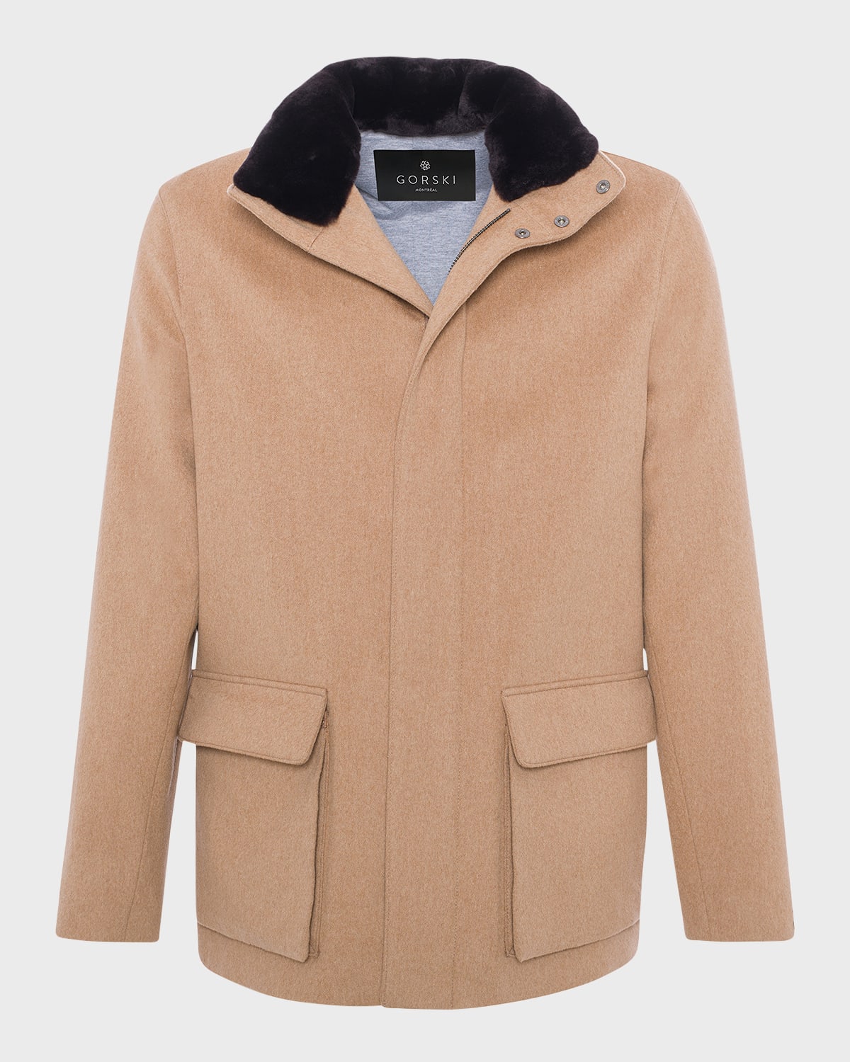 Gorski Men's Loro Piana Wool Jacket With Detachable Lamb Shearling Collar In Camel/brown
