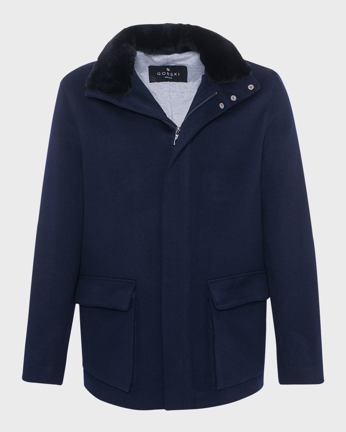 Shop Gorski Men's Loro Piana Wool Jacket With Detachable Lamb Shearling Collar In Navy/black