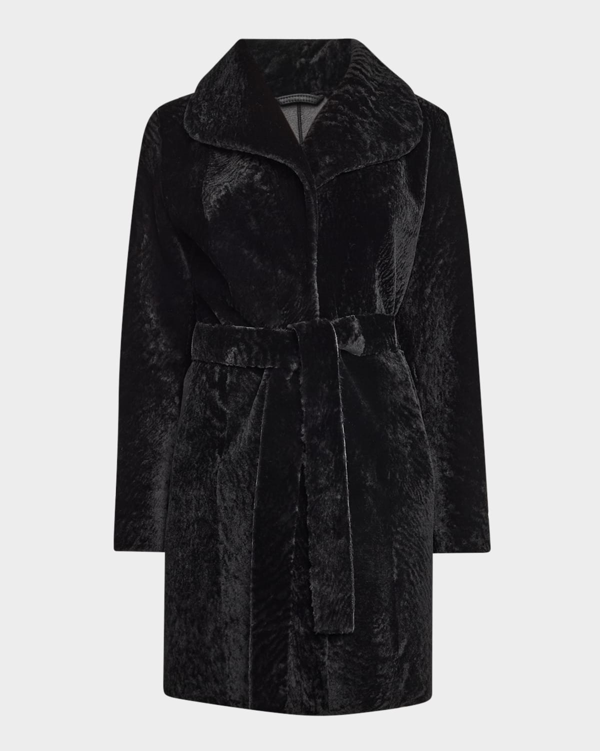 Gorski Textured Lamb Shearling Reversible Stroller Coat With Belt In Black