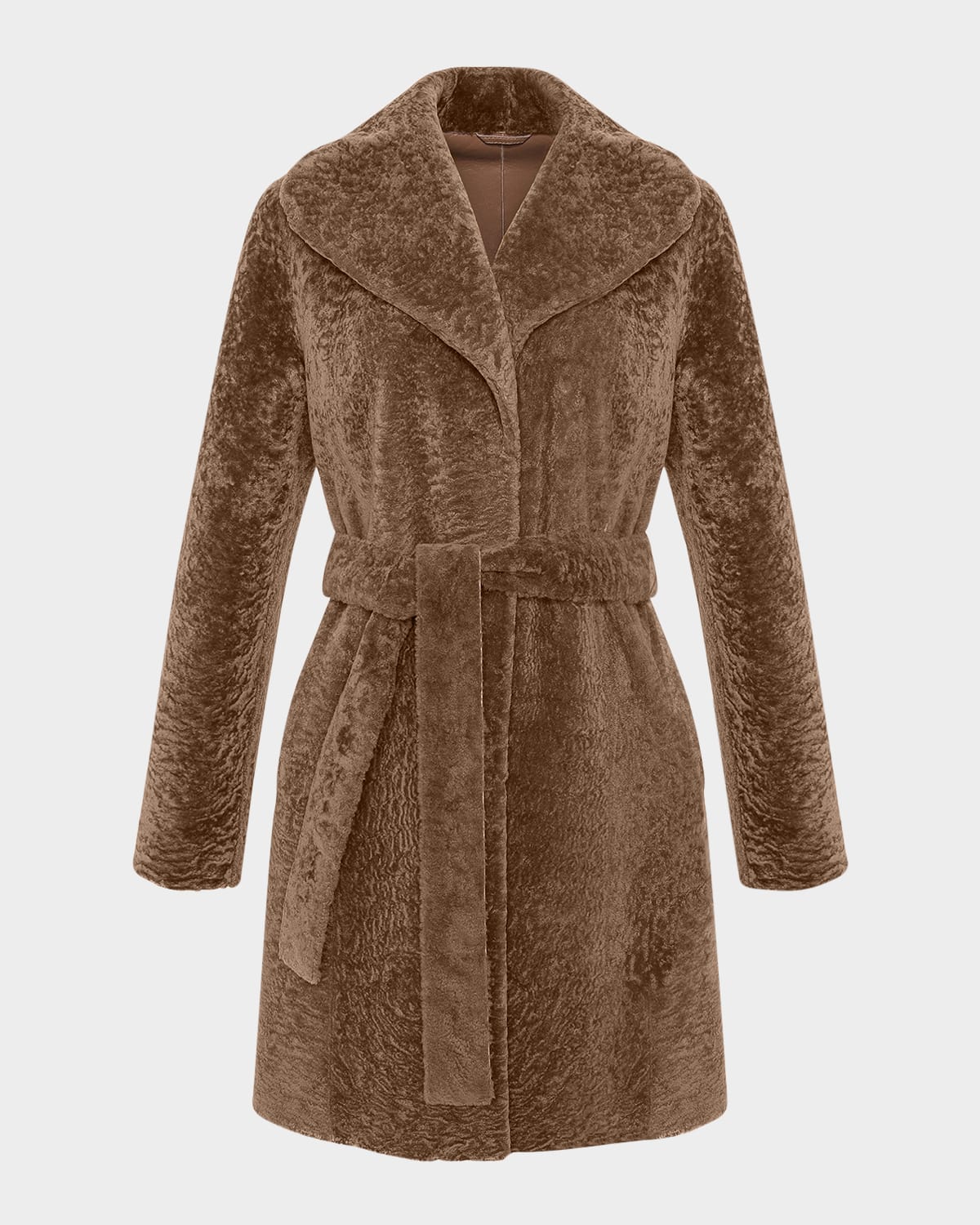 Gorski Textured Lamb Shearling Reversible Stroller Coat With Belt In Camel