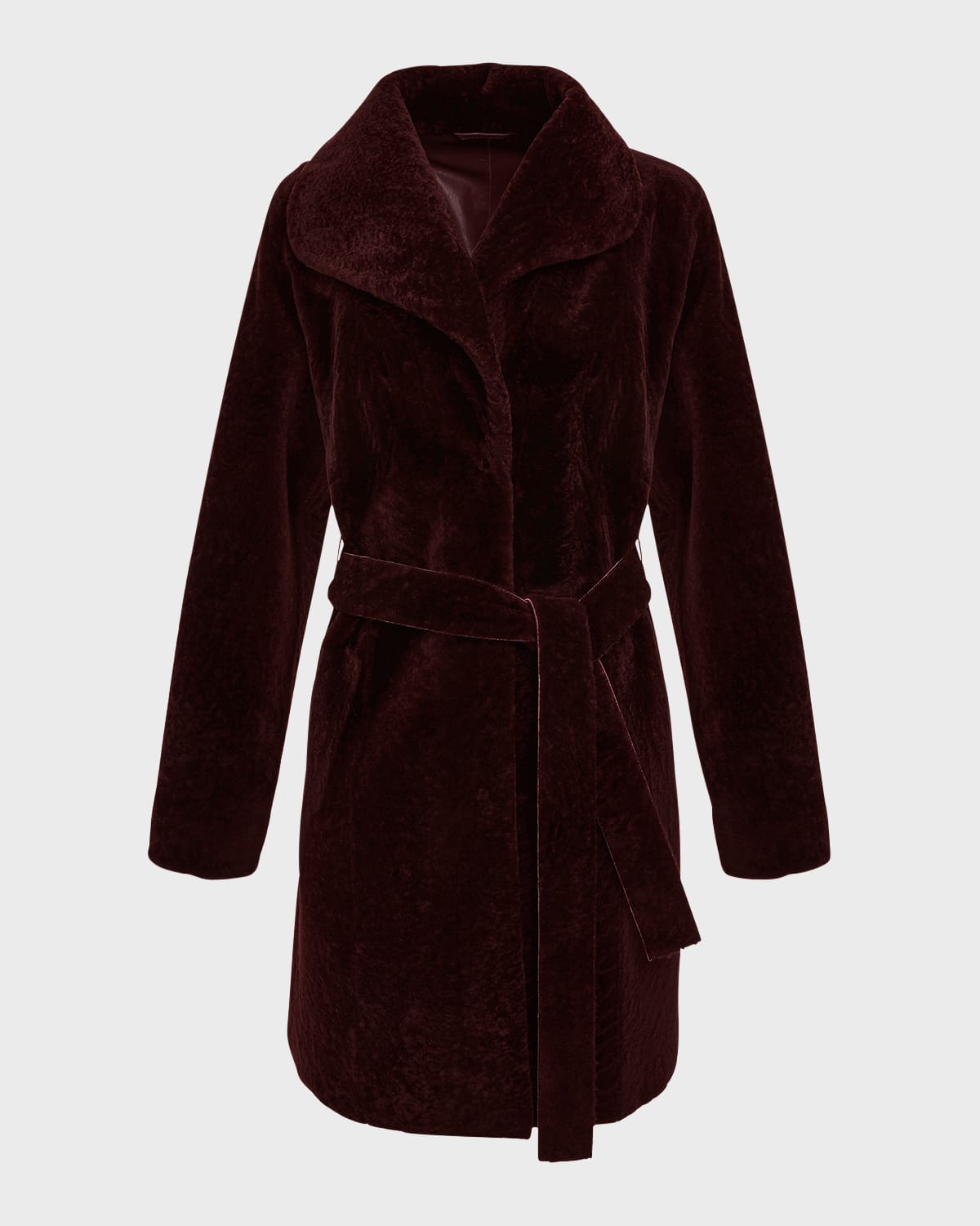 Gorski Textured Lamb Shearling Reversible Stroller Coat With Belt In Wine