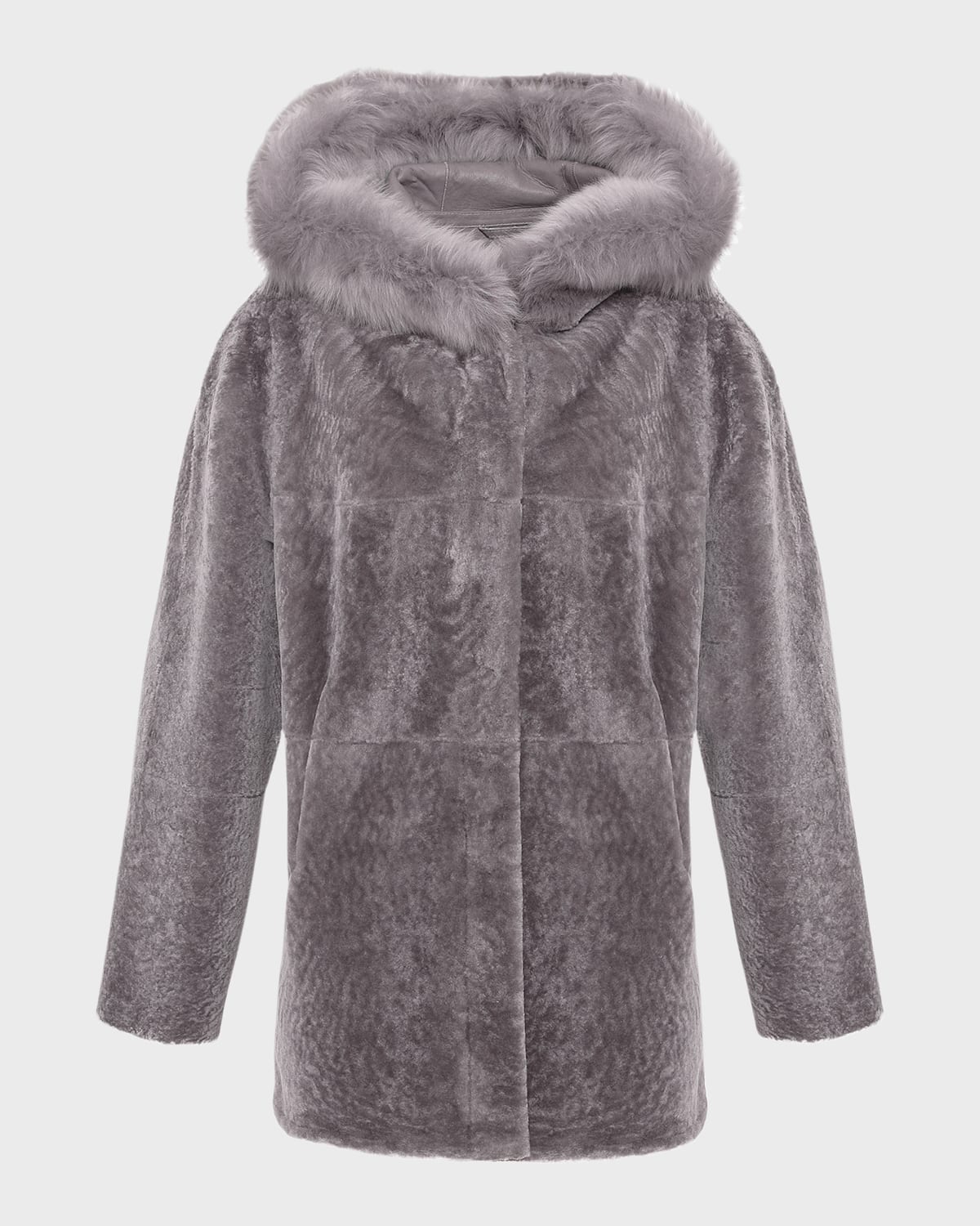 Reversible Textured Lamb Shearling Parka With Merinillo Lamb Shearling Trim