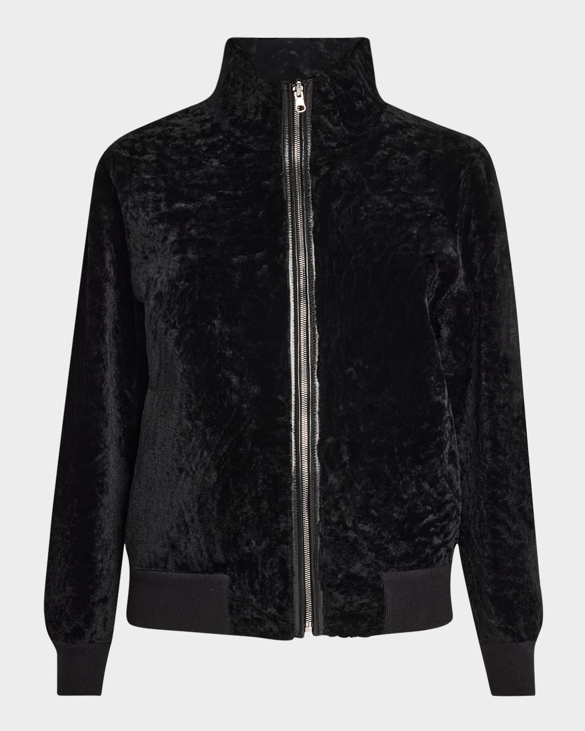 Reversible Textured Shearling Lamb Bomber Jacket