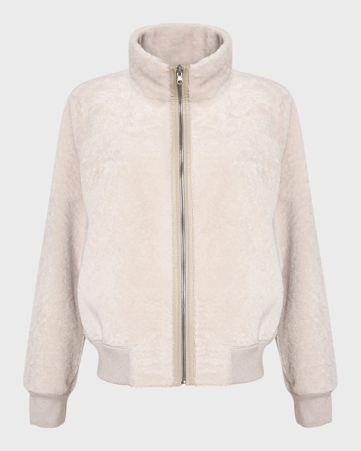 Reversible Textured Shearling Lamb Bomber Jacket