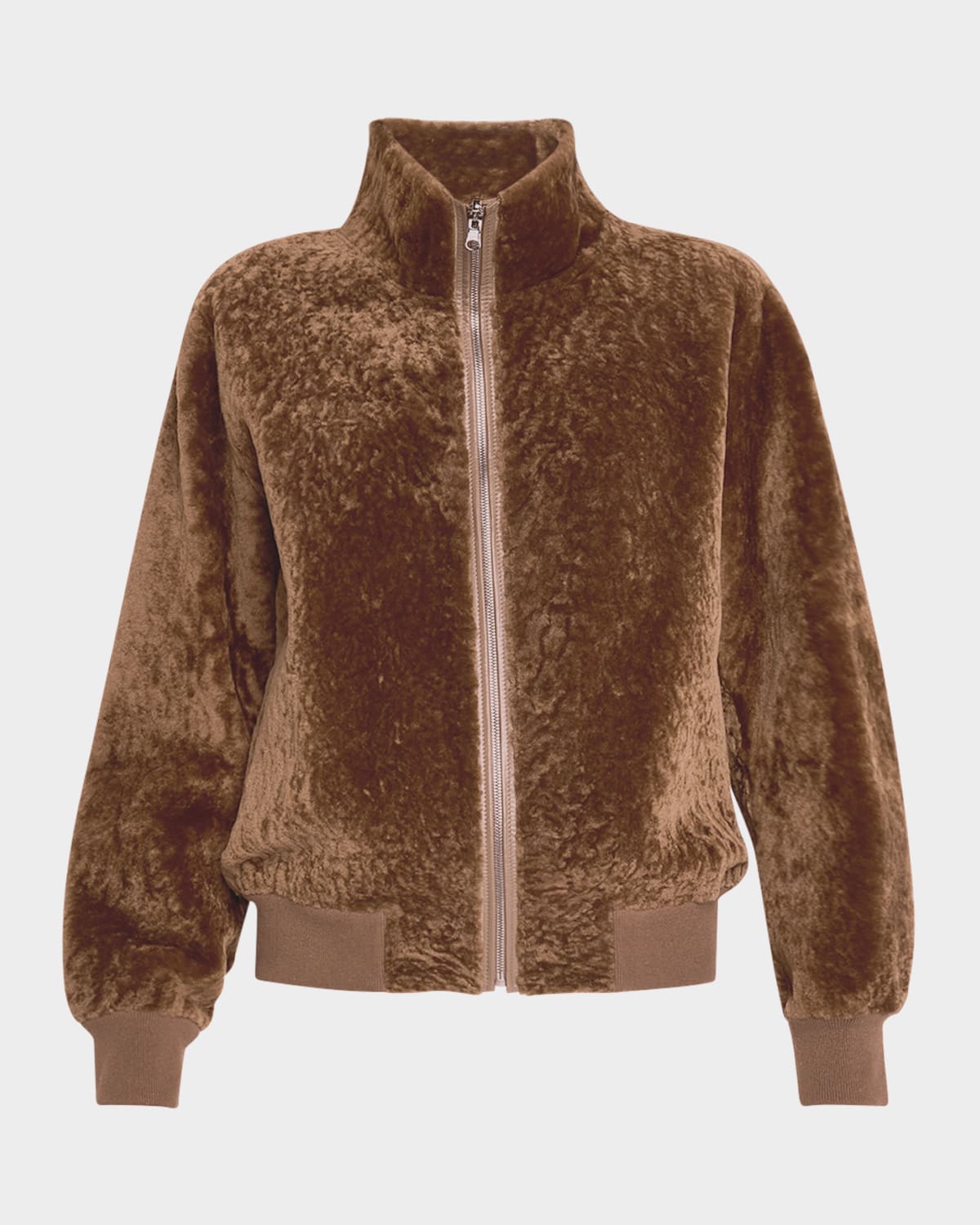 Reversible Textured Shearling Lamb Bomber Jacket