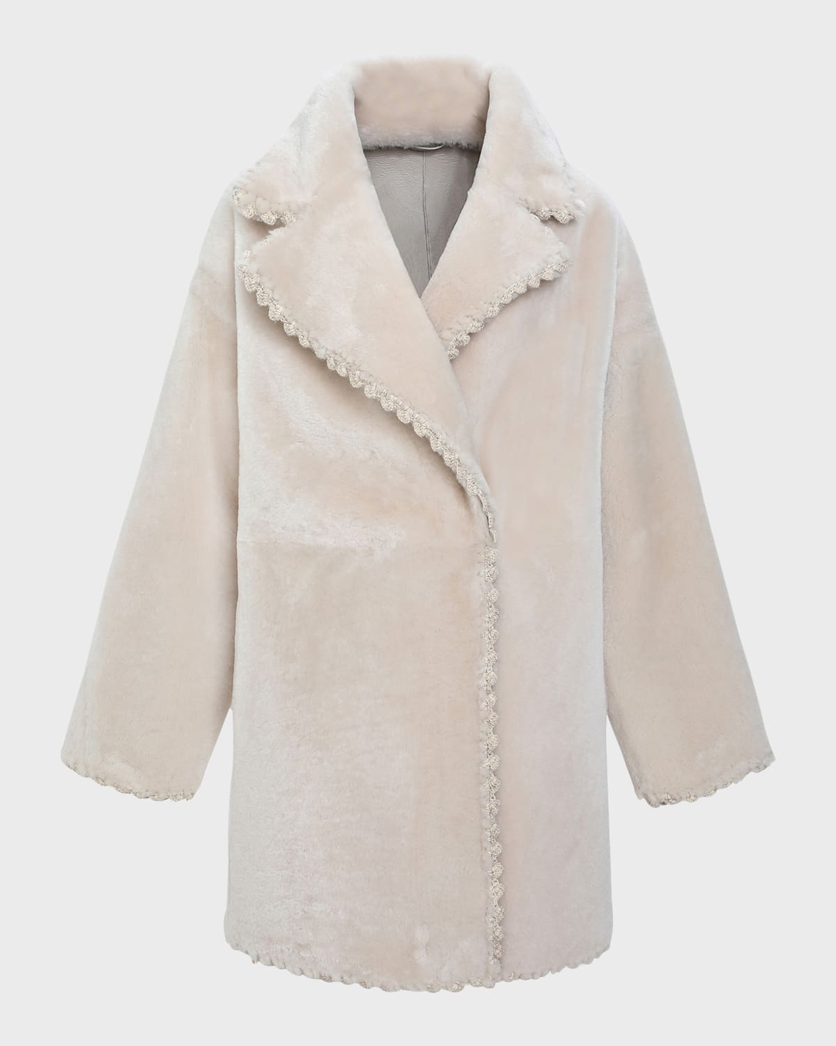 Gorski Reversible Lamb Shearling Jacket With Embroidered Trim In Cream