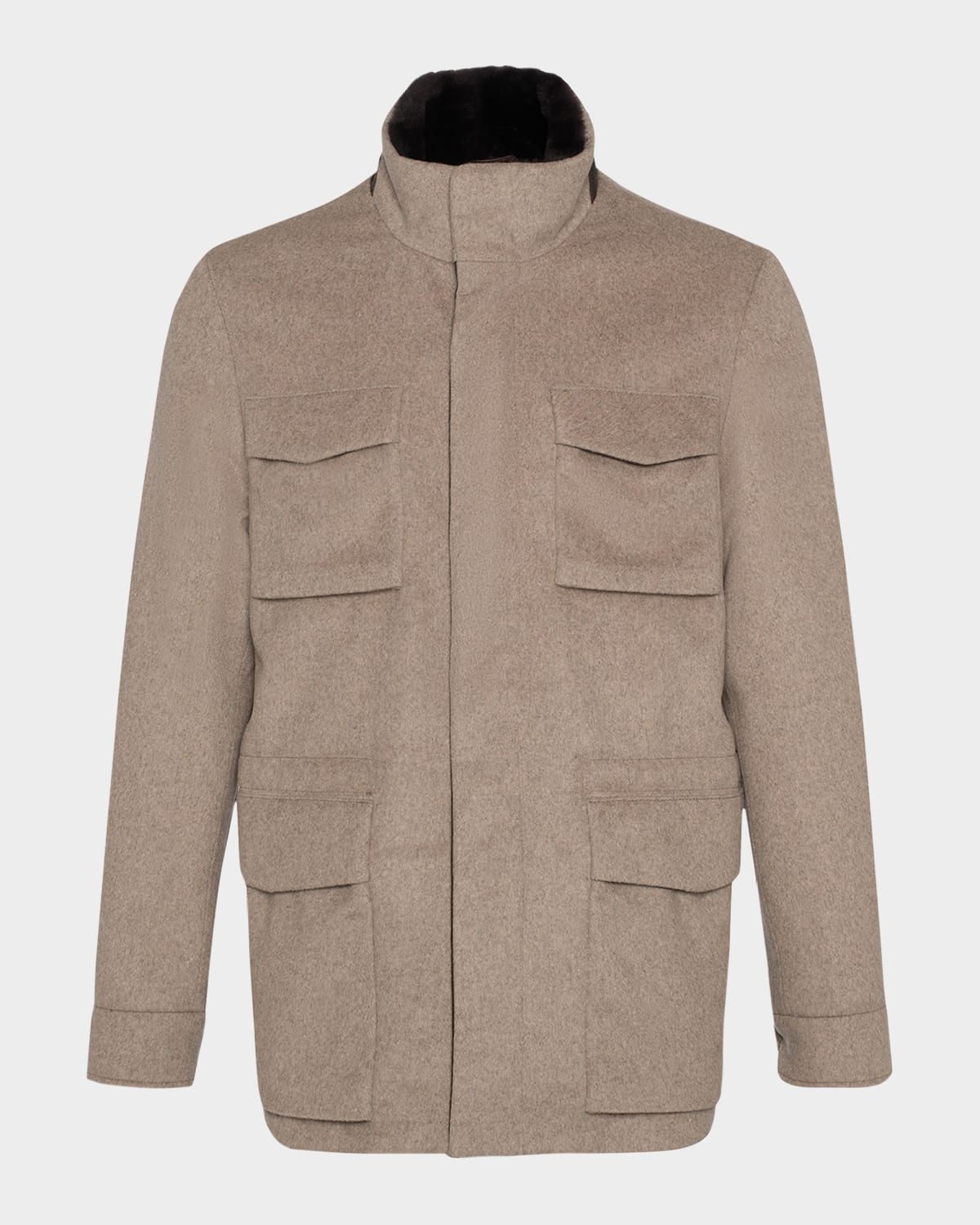Gorski Men's Fabric Jacket With Lamb Shearling Collar In Light Brown