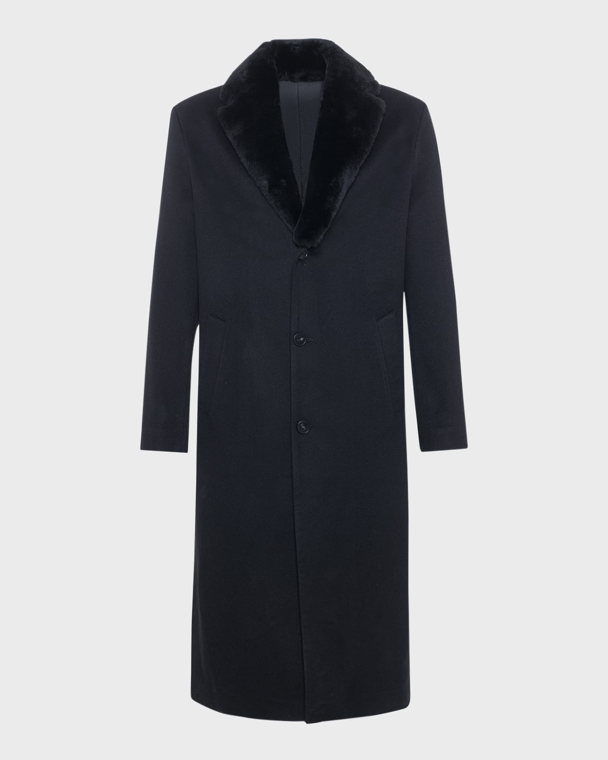 Men's Cashmere Coat with Detachable Lamb Shearling Collar