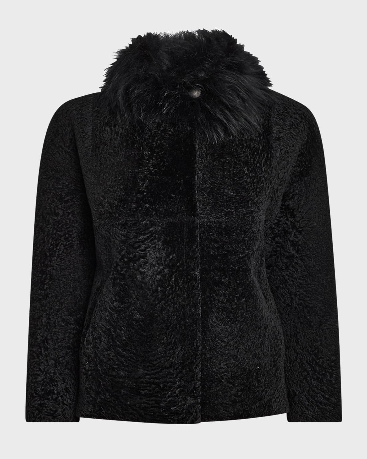Gorski Reversible Lamb Shearling Jacket With Mongolian Lamb Shearling Collar In Black