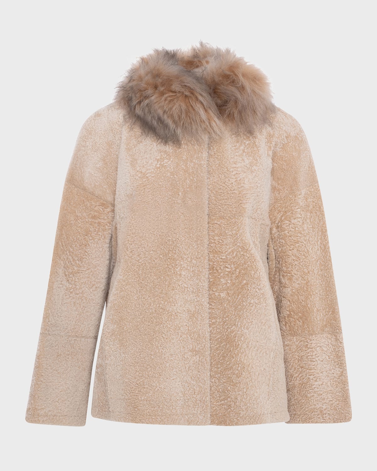 Gorski Reversible Lamb Shearling Jacket With Mongolian Lamb Shearling Collar In Honey