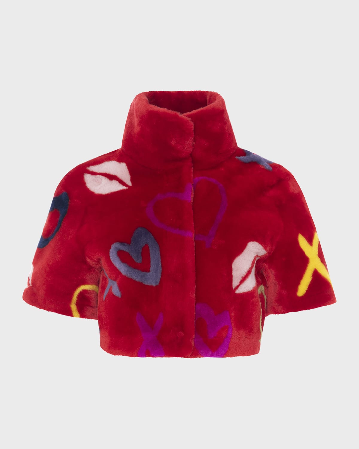 Gorski Reversible Lamb Shearling Short-sleeve Bolero Jacket In Red Xo Multi