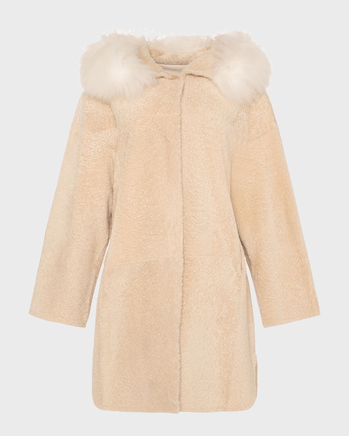 Gorski Reversible Shearling Lamb Stroller With Mongolian Lamb Hood Trim In Beige/white