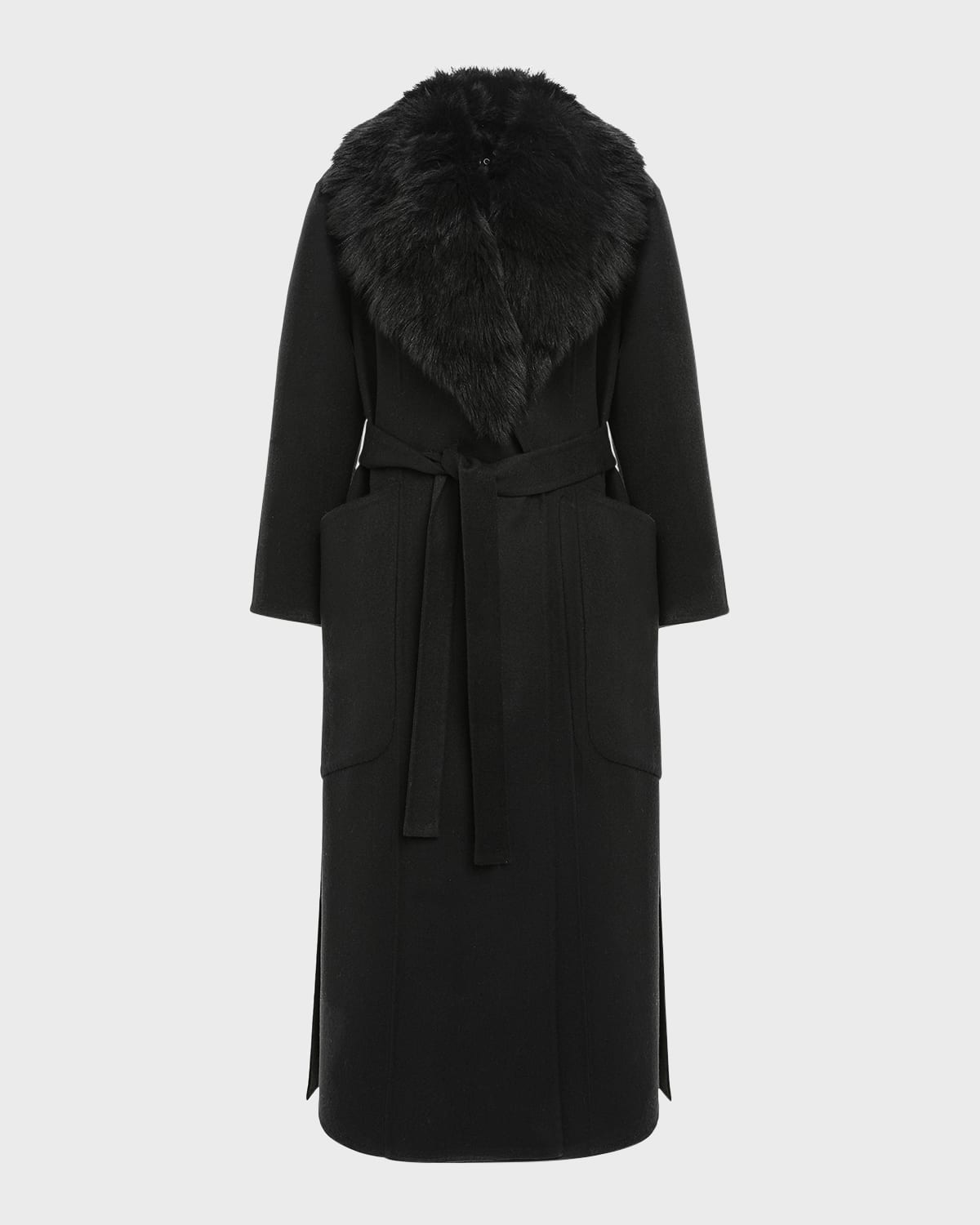 Belted Cashmere Wrap Coat with Detachable Merinillo Lamb Shearling Collar