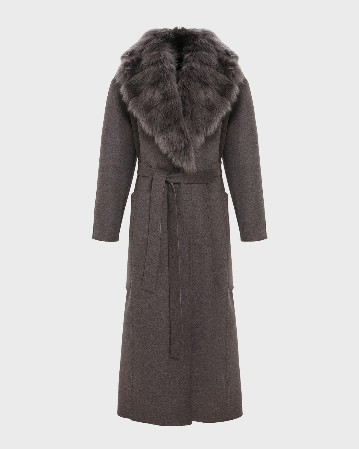 Belted Cashmere Wrap Coat with Detachable Merinillo Lamb Shearling Collar