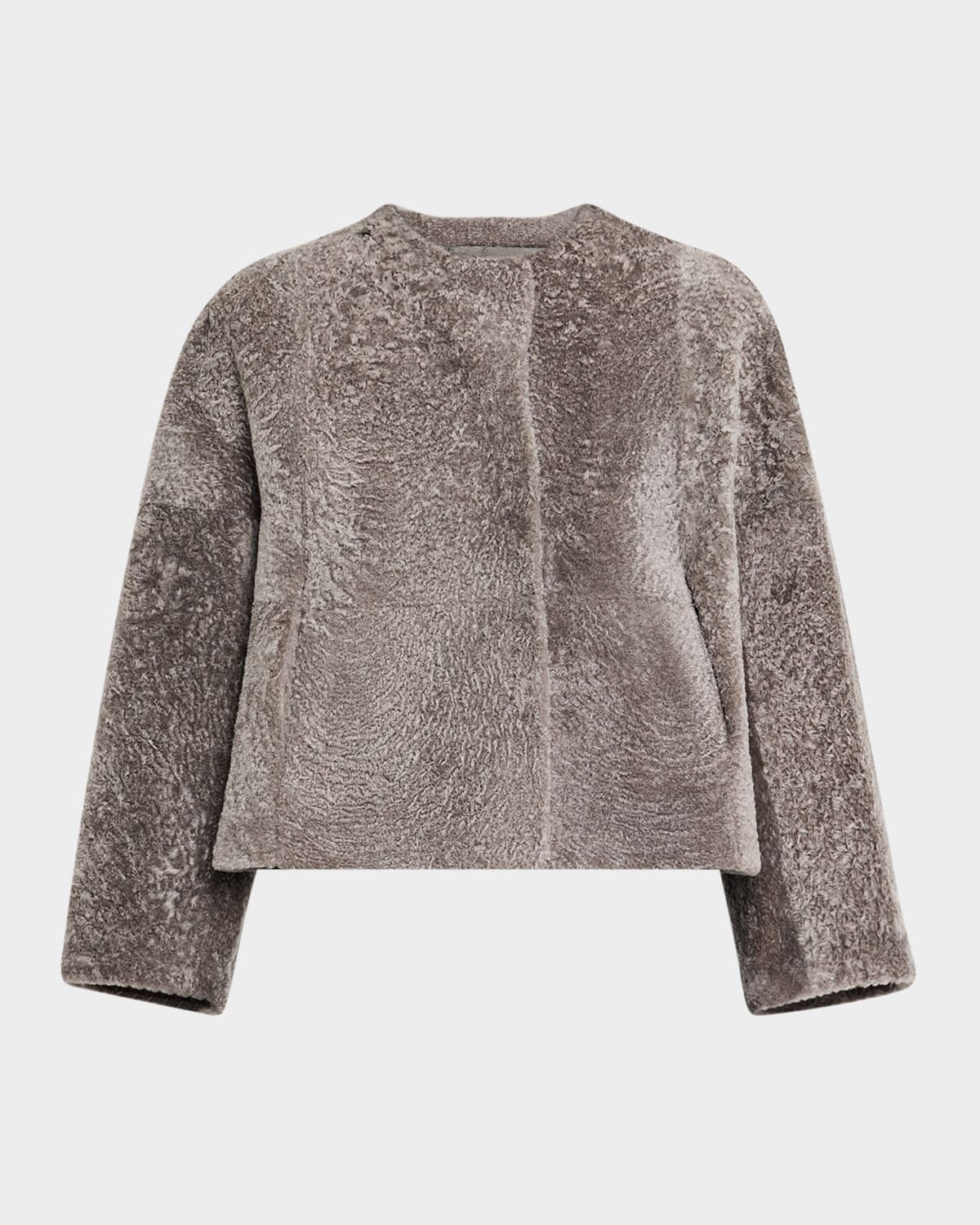 Gorski Reversible Collarless Shearling Lamb Jacket In Gray
