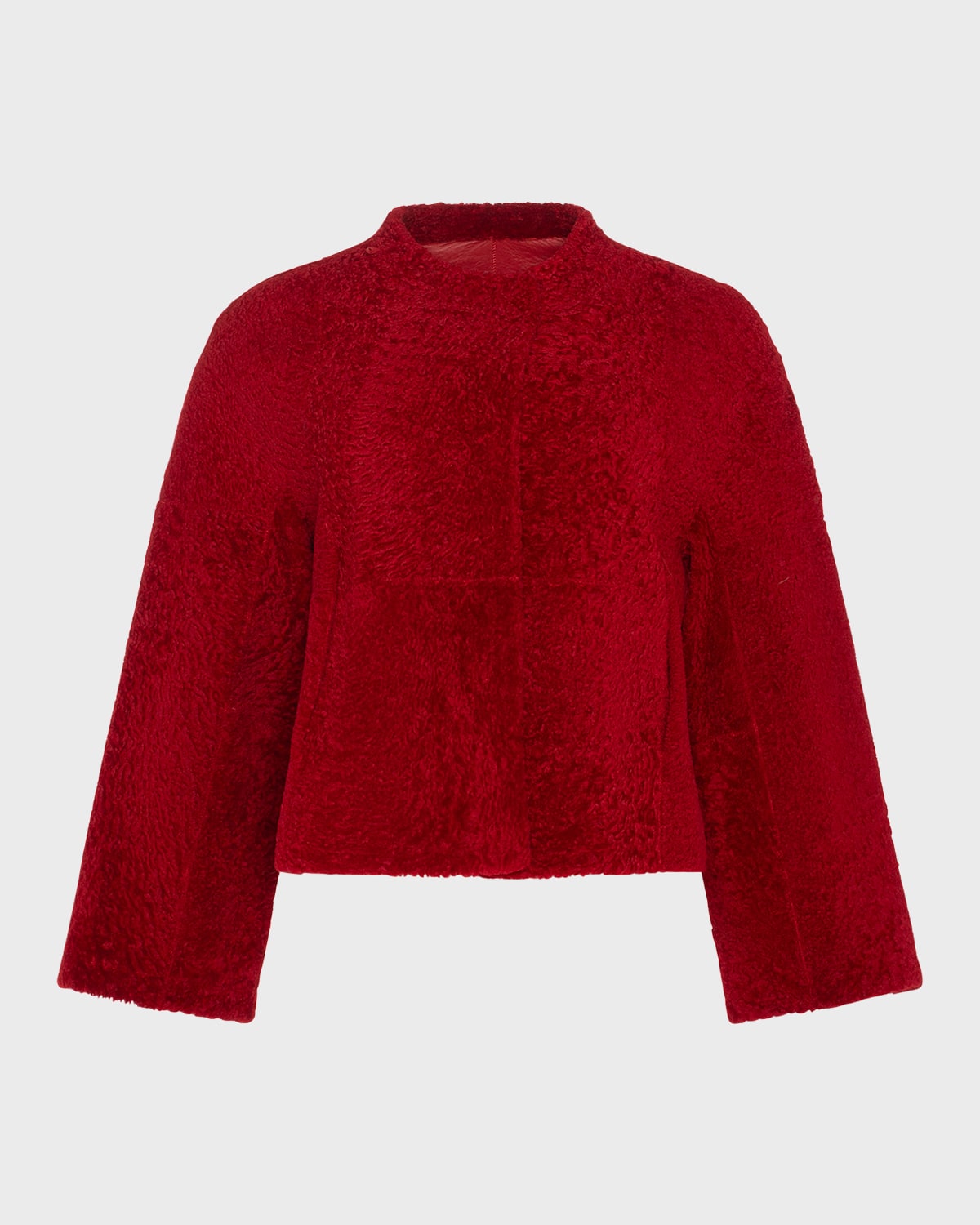 Gorski Reversible Collarless Shearling Lamb Jacket In Red