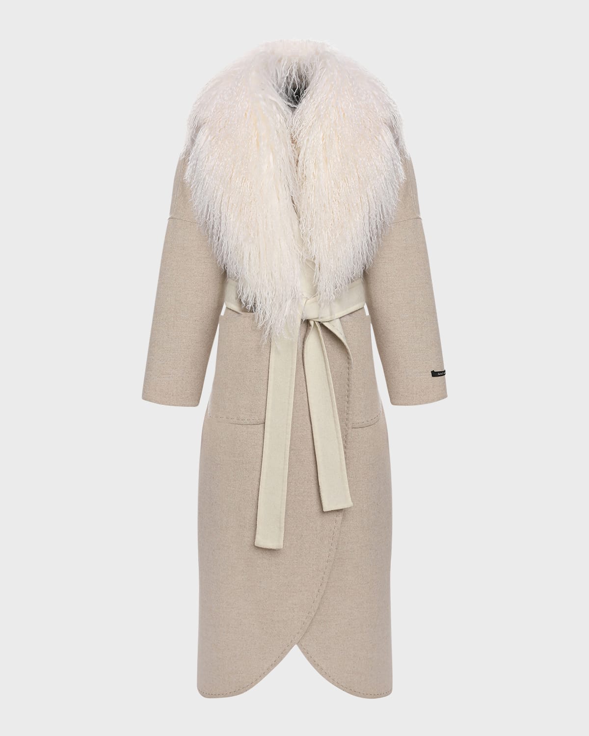 Gorski Loro Piana Wool And Cashmere Coat With Mongolian Shearling Collar In Sandbeige