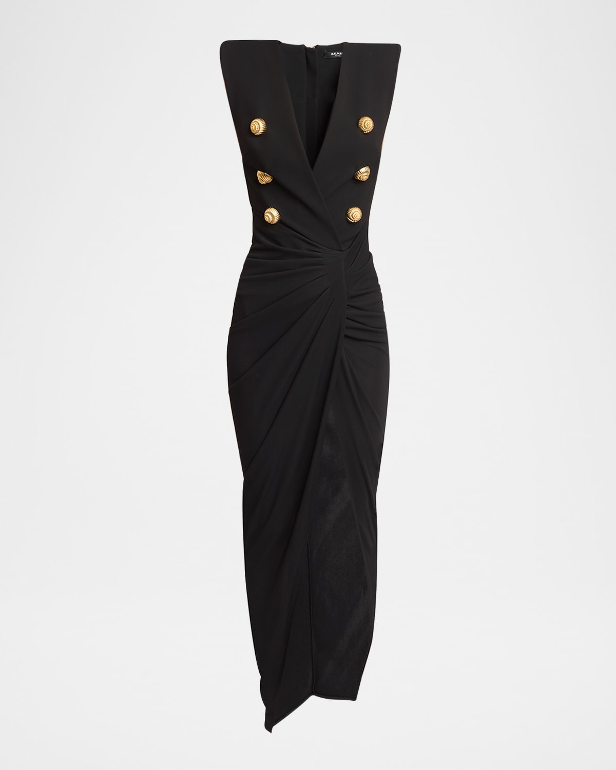 Balmain Tailored Gown With Embossed Button Details In Black