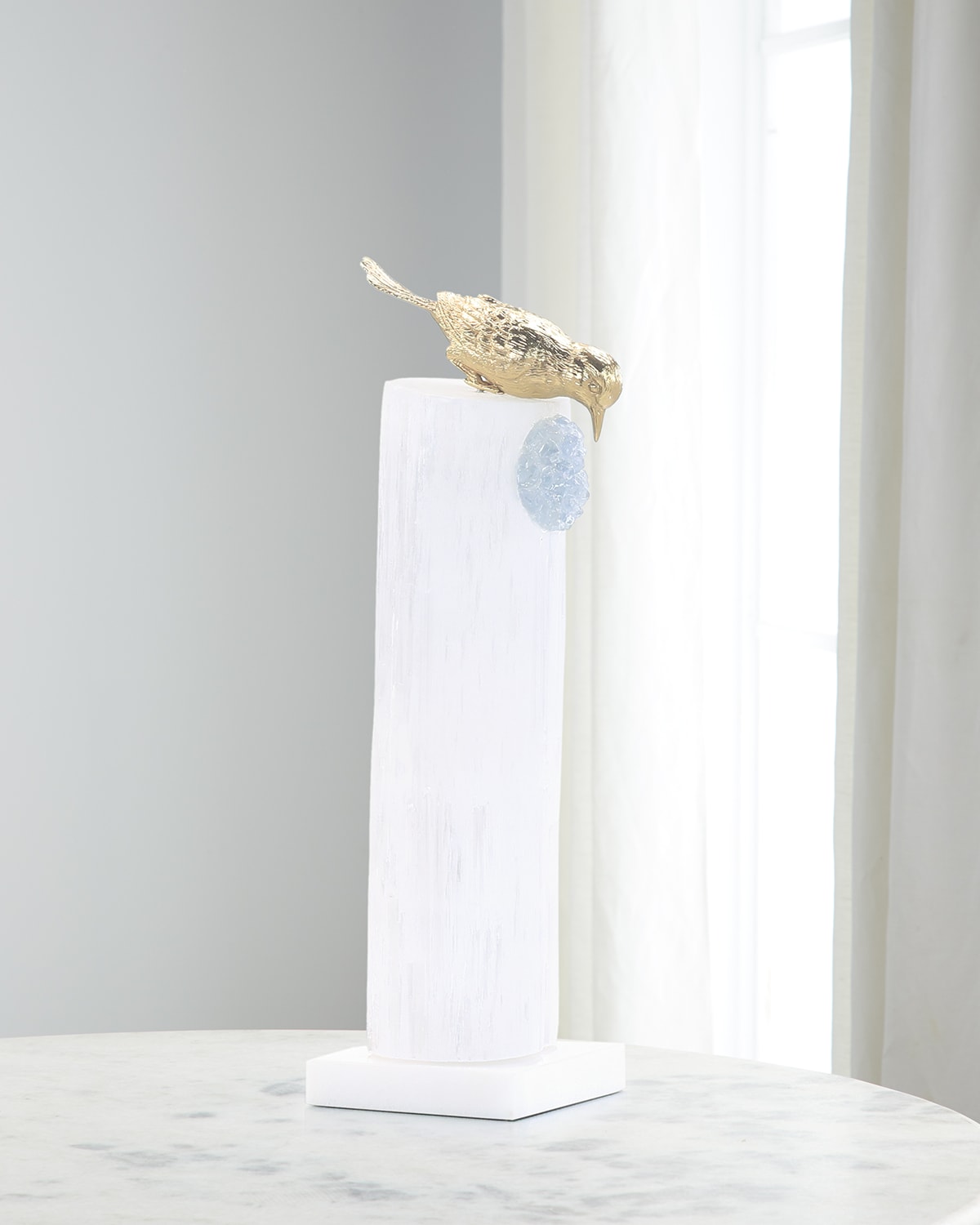 John-richard Collection Brass Bird Sculpture On Selenite Roost Ii In Clear