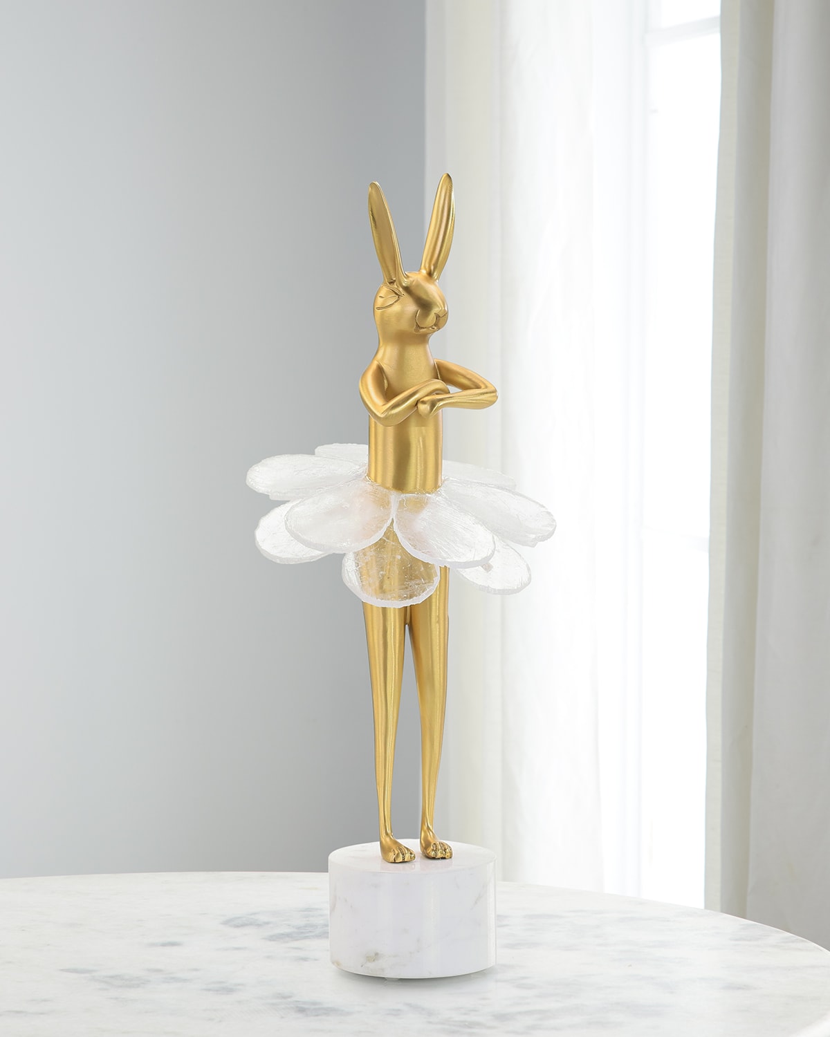 John-richard Collection Ballerina Bunny Sculpture On Marble Base I In White