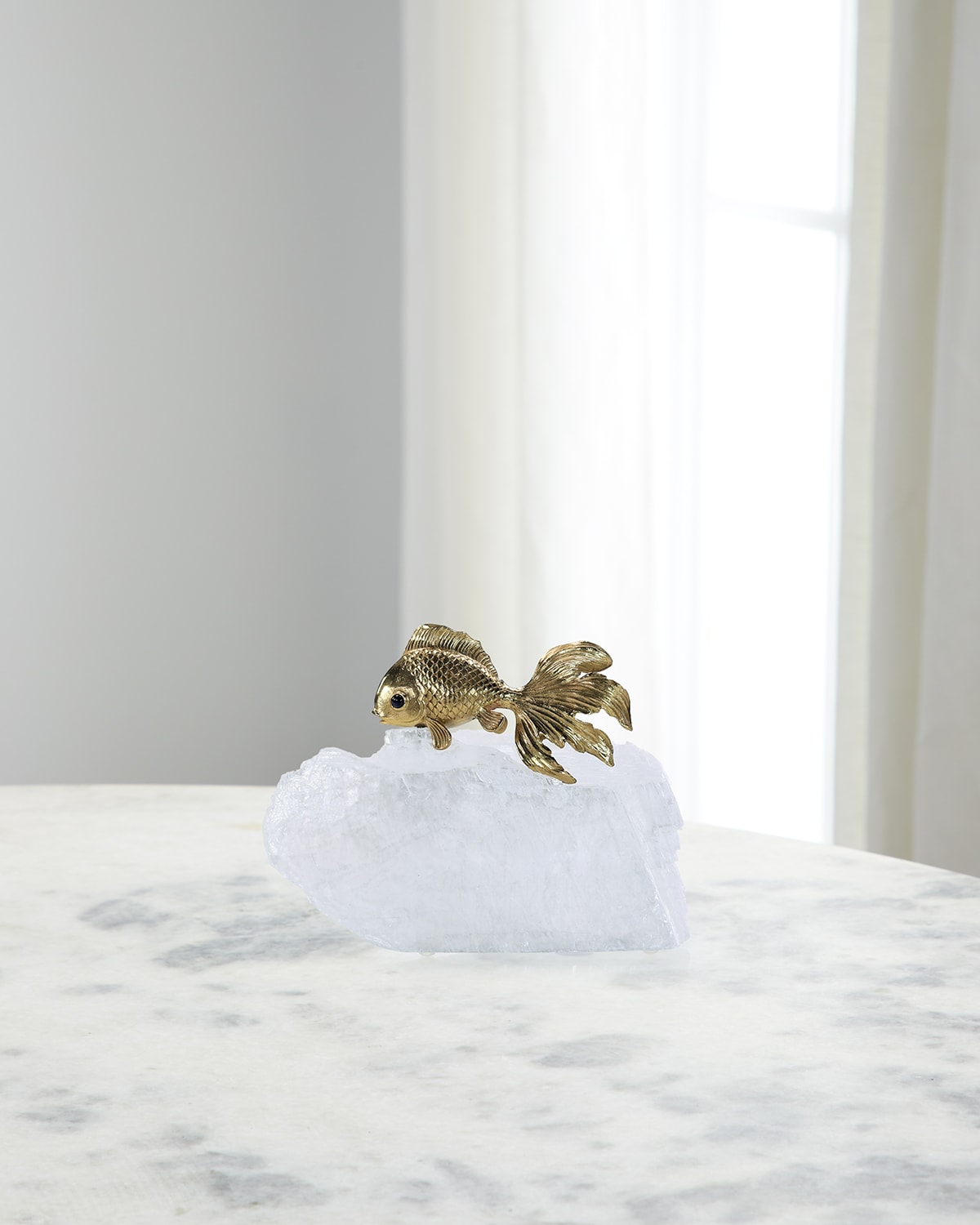 John-richard Collection Fantail Goldfish Sculpture On Selenite Iii In Gold