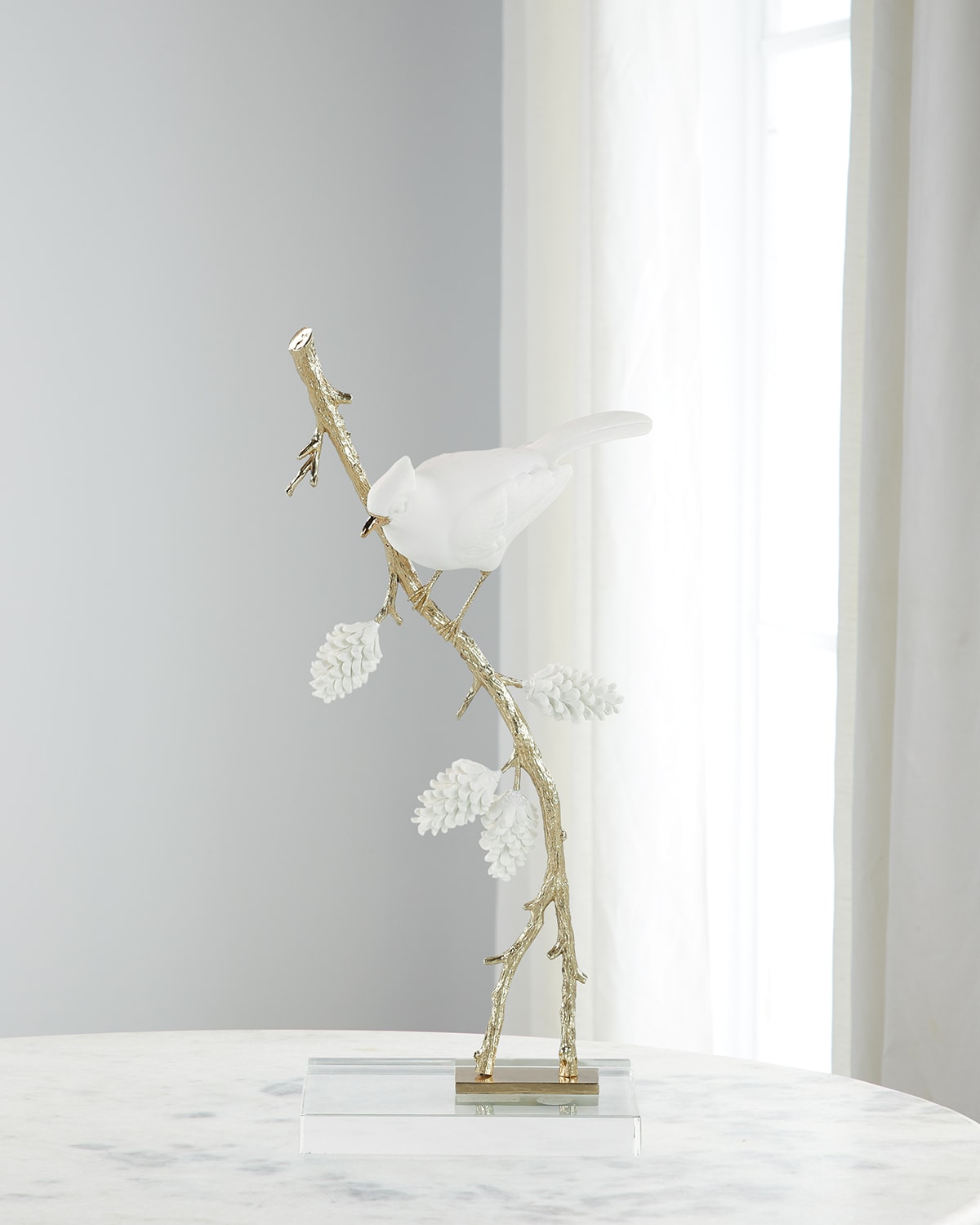 John-richard Collection Porcelain Bird Sculpture On Pine Branch Ii In White