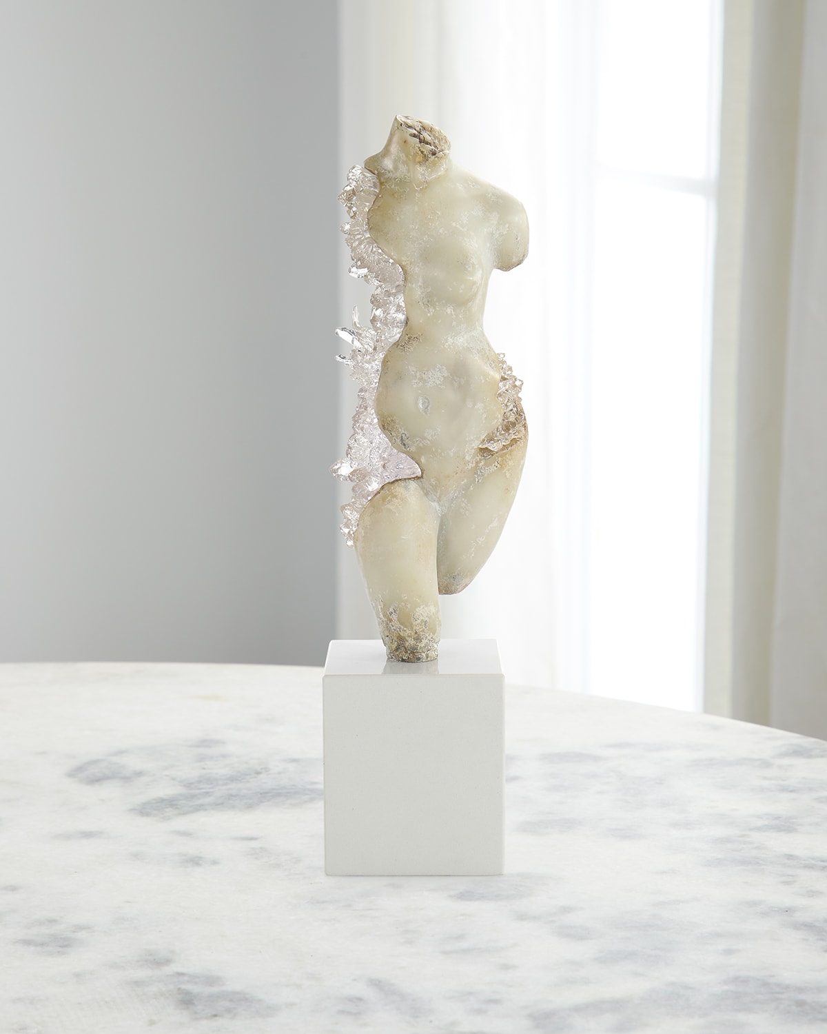 John-richard Collection Crystal Maiden Sculpture On Marble Base In White