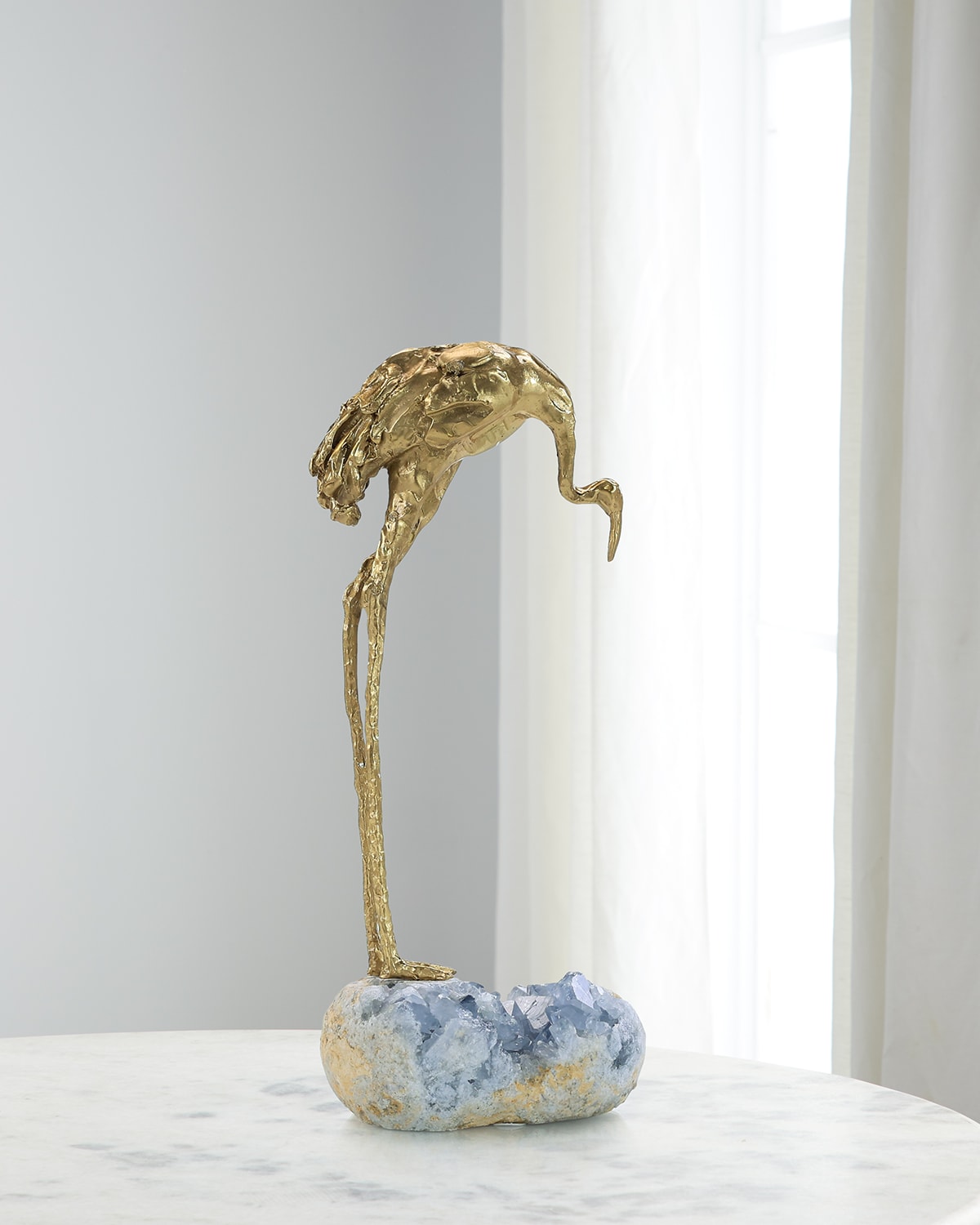 John-richard Collection Brass Crane Sculpture On Kyanite In Gold