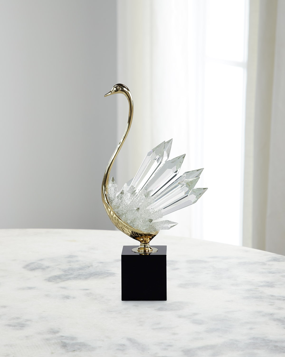 John-richard Collection Crystalline Bird Sculpture On Black Base, 20" In Clear