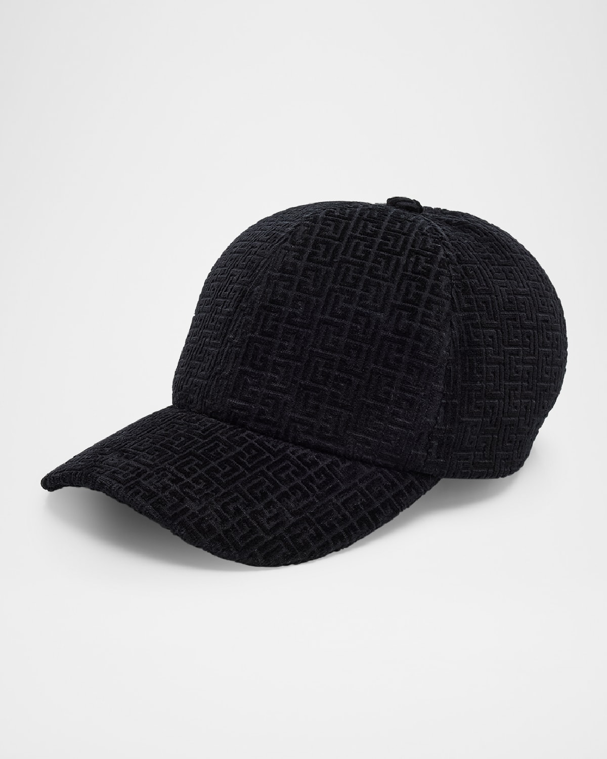 Balmain Men's Velvet Monogram Baseball Cap In Black
