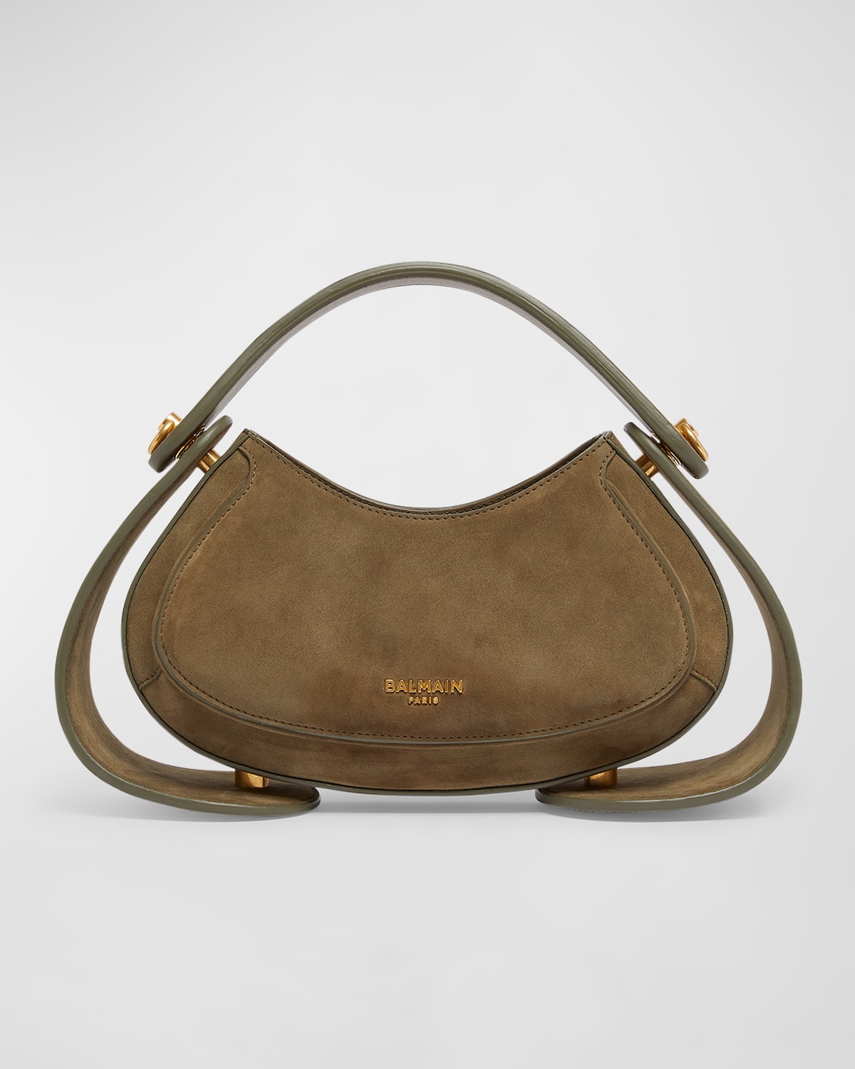 Balmain Jolie Madame Medium Top-handle Bag In Suede In Kaki