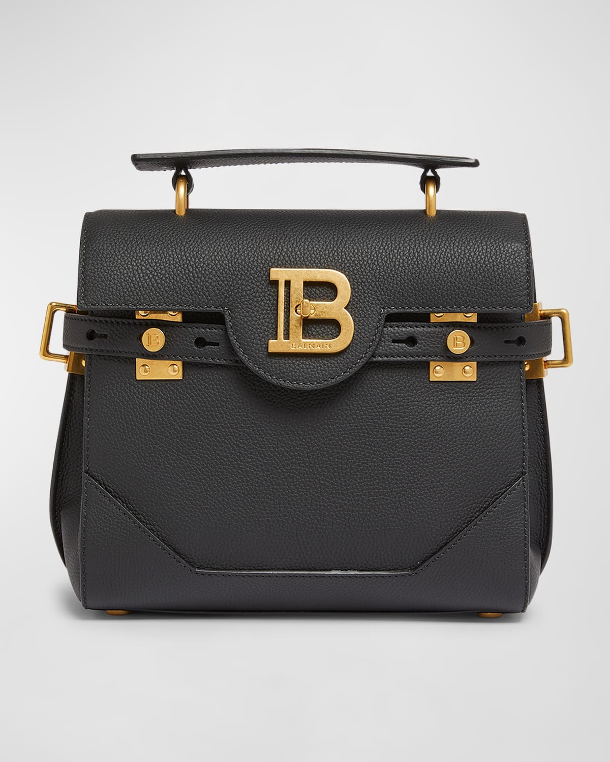 Balmain Bbuzz 23 Top-handle Bag In Grained Leather In Noir