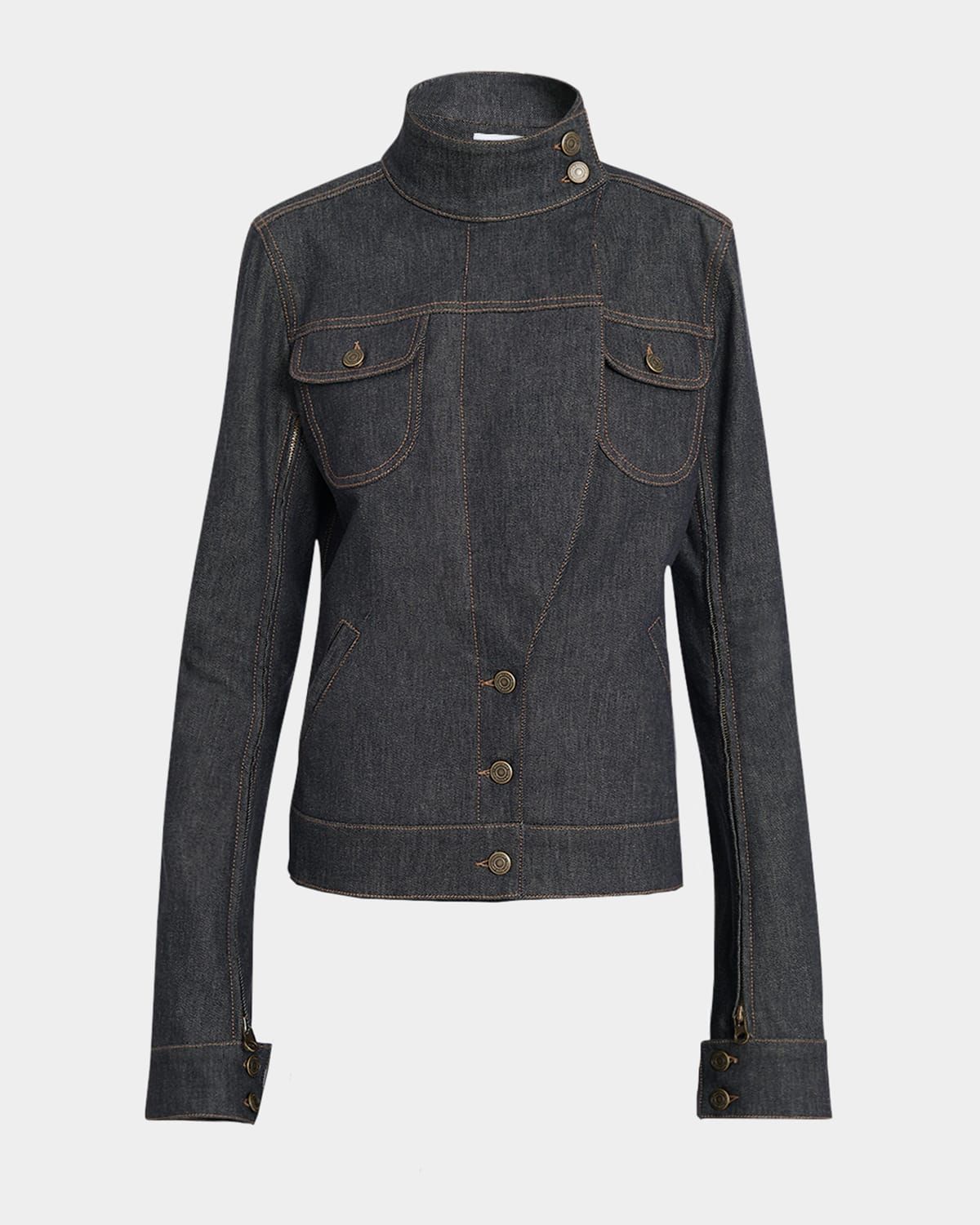 Shop Courrèges Denim Motorcycle Jacket In Dark Heather Grey