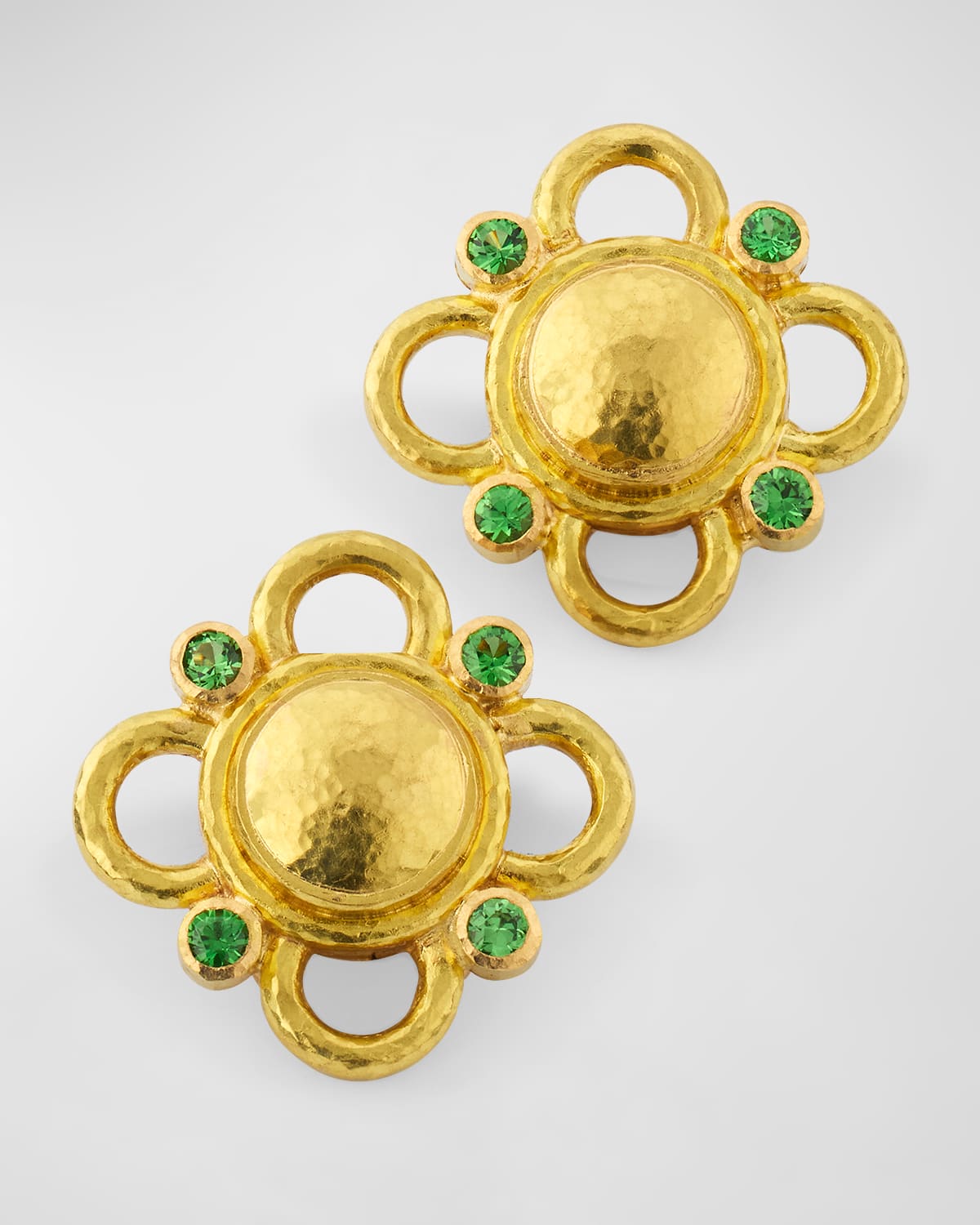 19K Yellow Gold Dome Earrings with Wire Arches and 4 Tsavorites