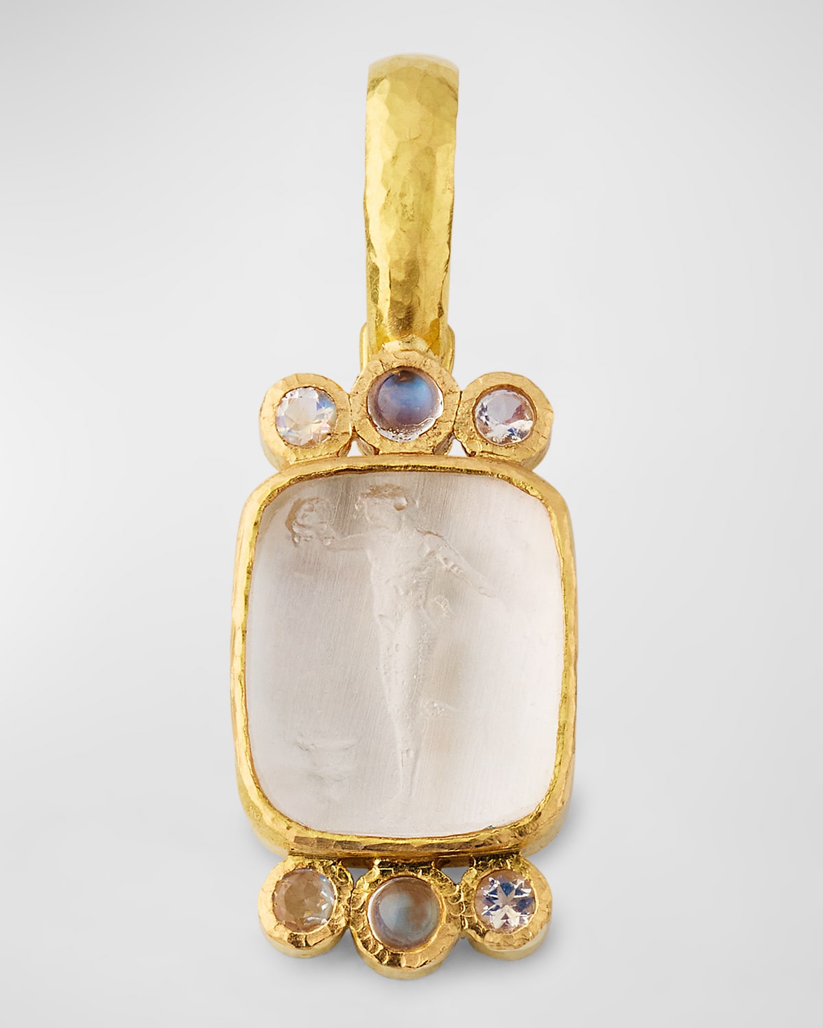 19K Yellow Gold Greek Muse Small Vertical Venetian Glass Intaglio Pendant