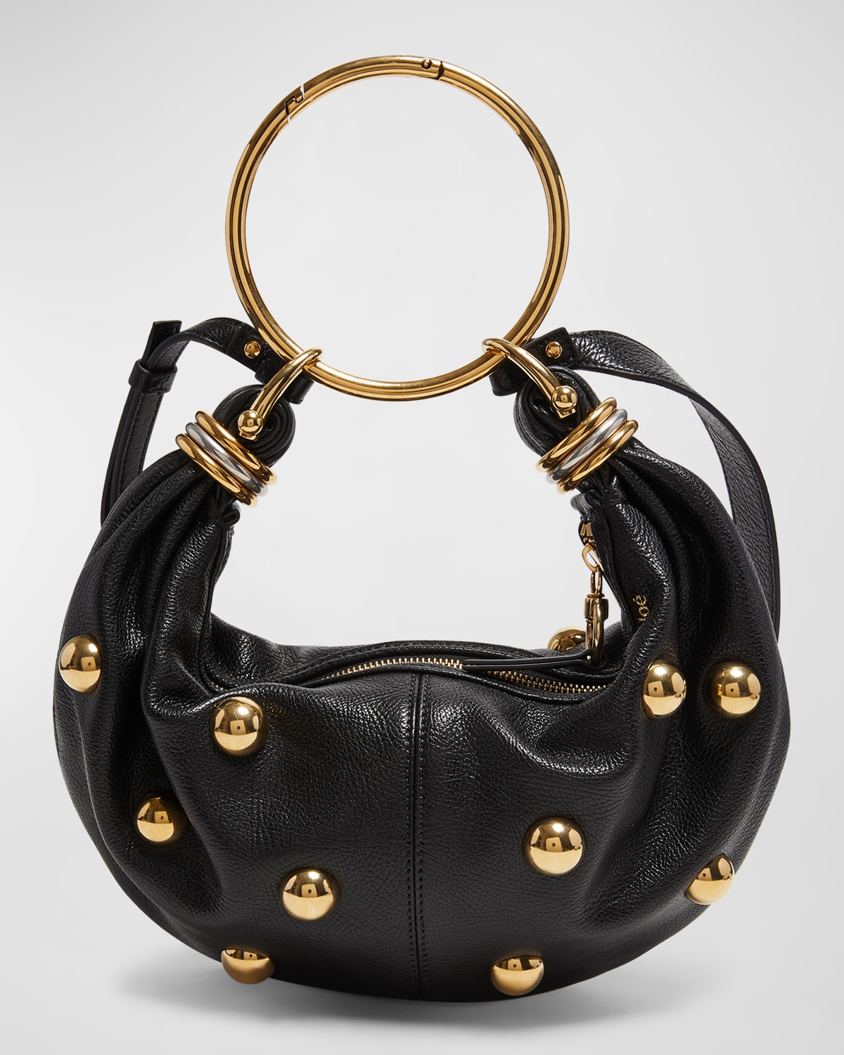 Chloé Bracelet Mini Studded Shoulder Bag In Grained Calfskin In Black