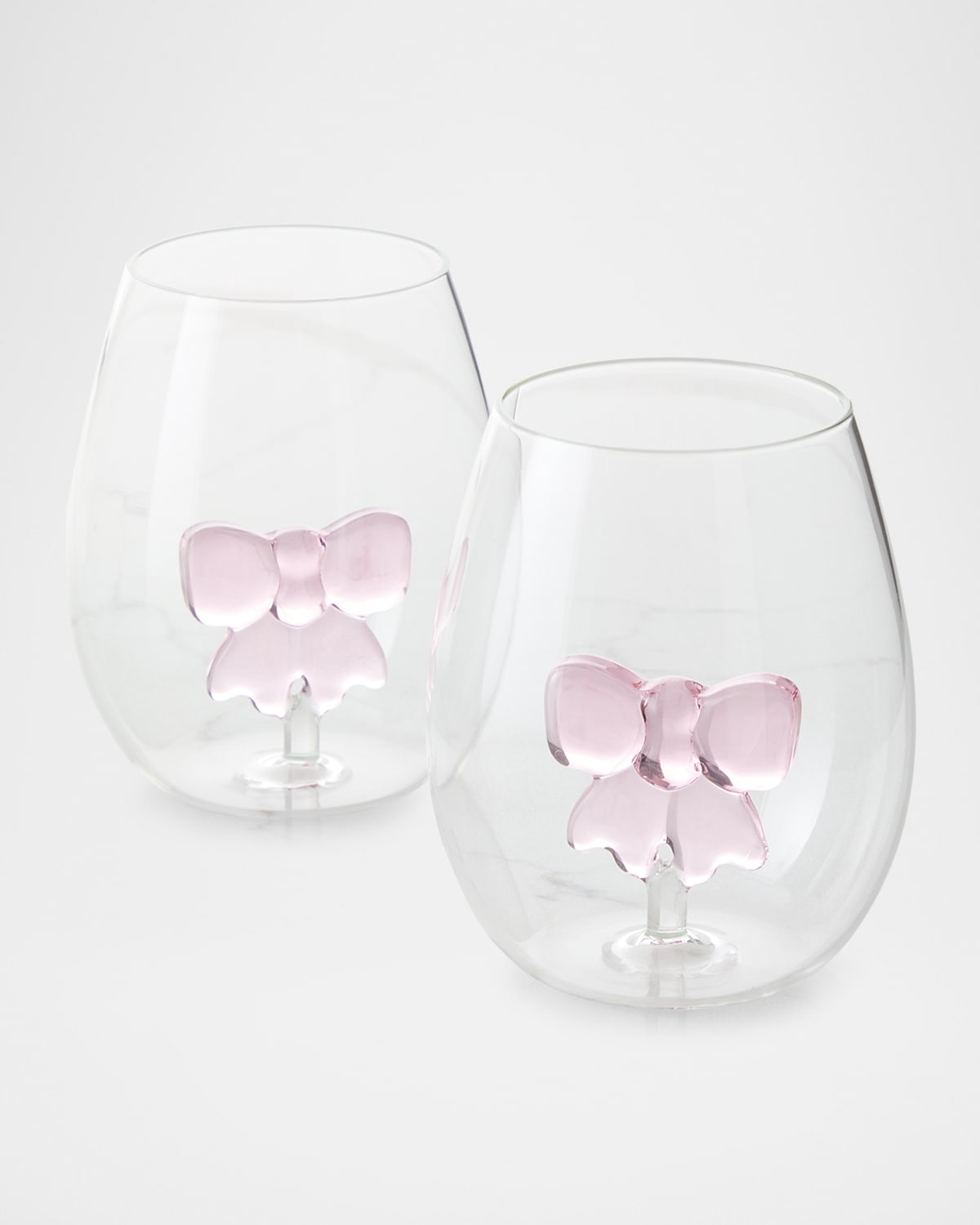 Neiman Marcus Bow Stemless Wine Glasses, Set Of 2 In Pink Clear