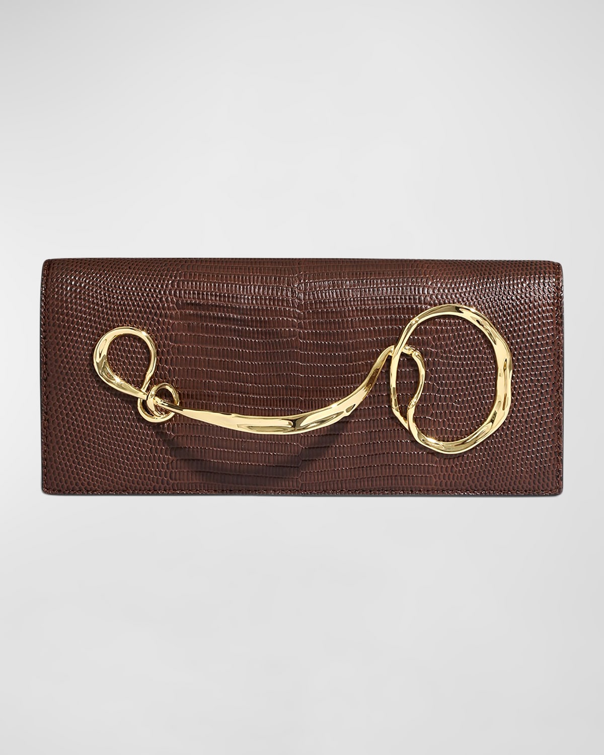 Alexis Bittar Twisted Lizard-embossed Leather Clutch Bag In Brown