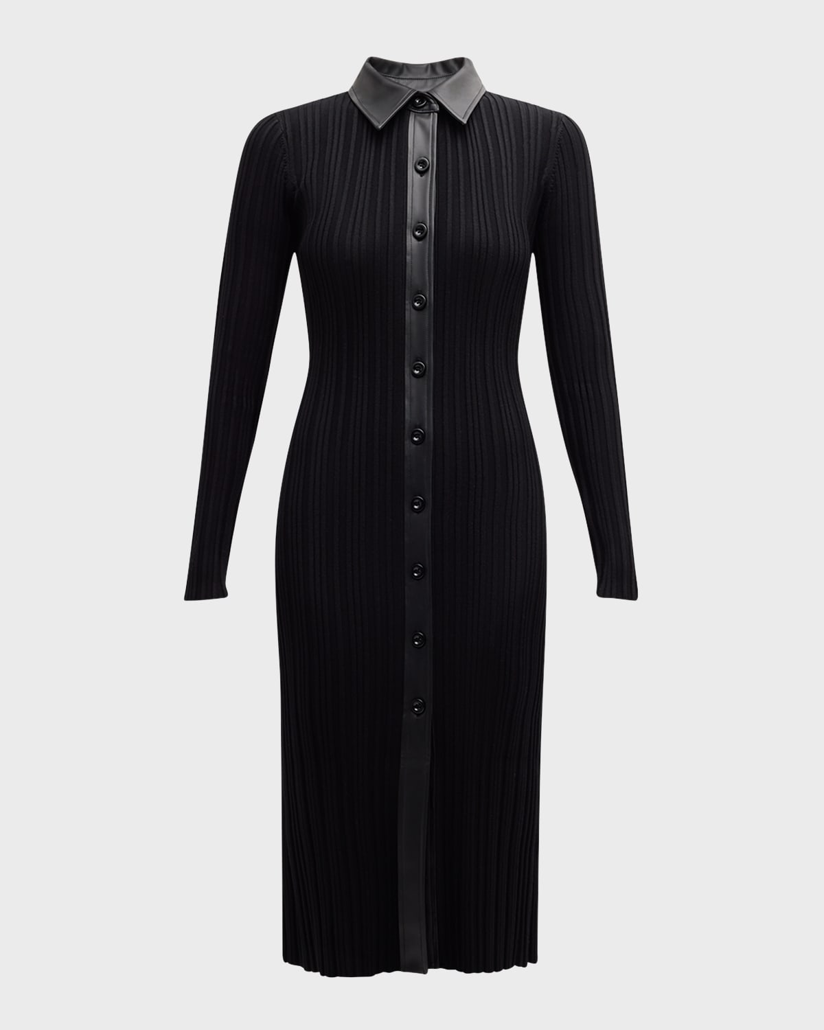 Brixton Collared Rib Midi Dress with Vegan Leather Trim